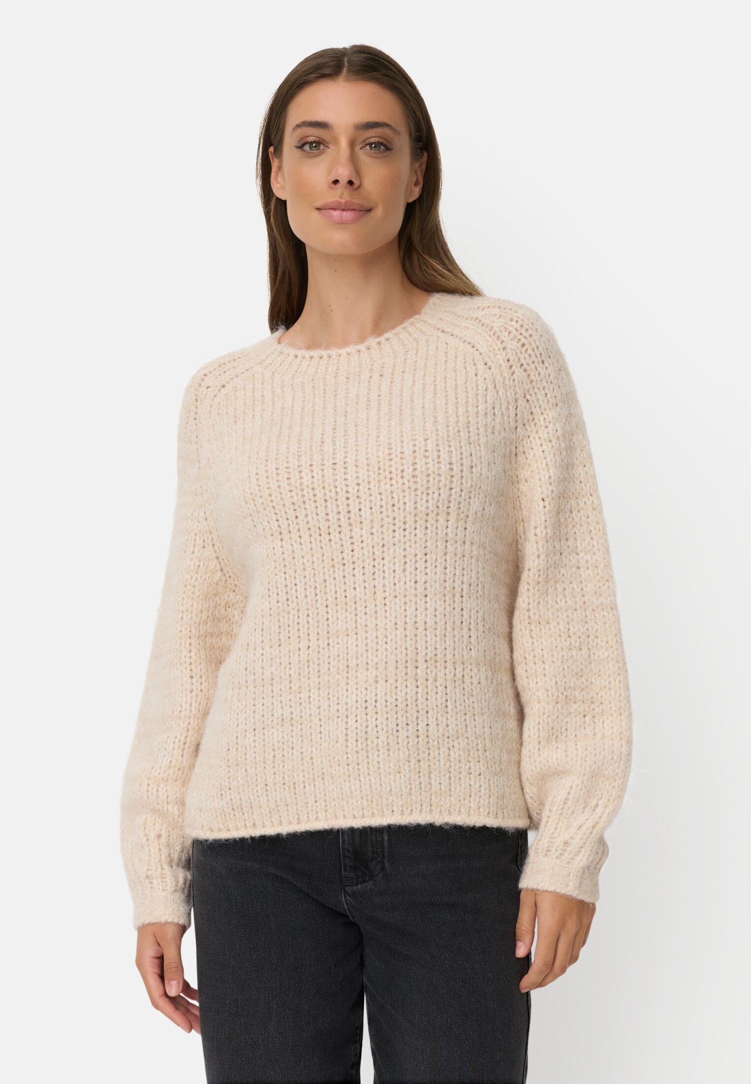 camel active Strickpullover mit weiten Ärmeln Langarm Markenlogo