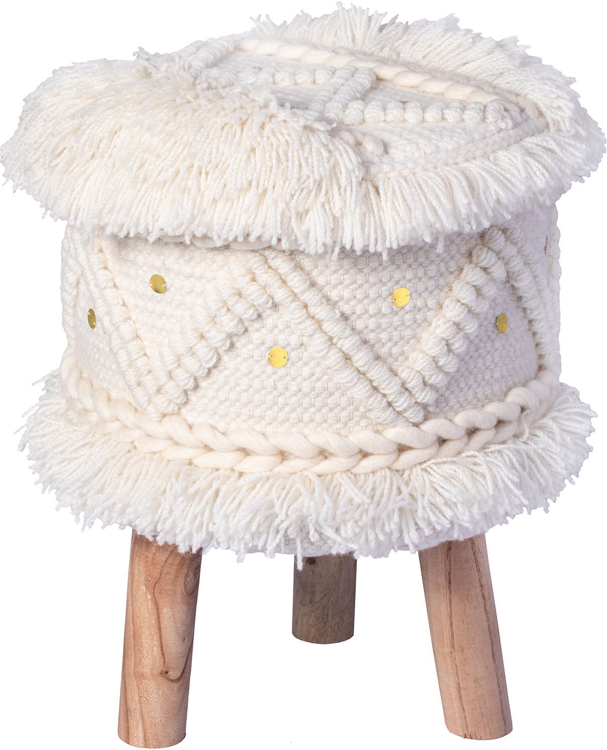 Kayoom Sitzhocker Hocker Bohist 525, charaktergebende Strukturen mit Fransen und Quasten (1 St), handgefertigtes Unikat, Boho-Style, gut kombinierbar