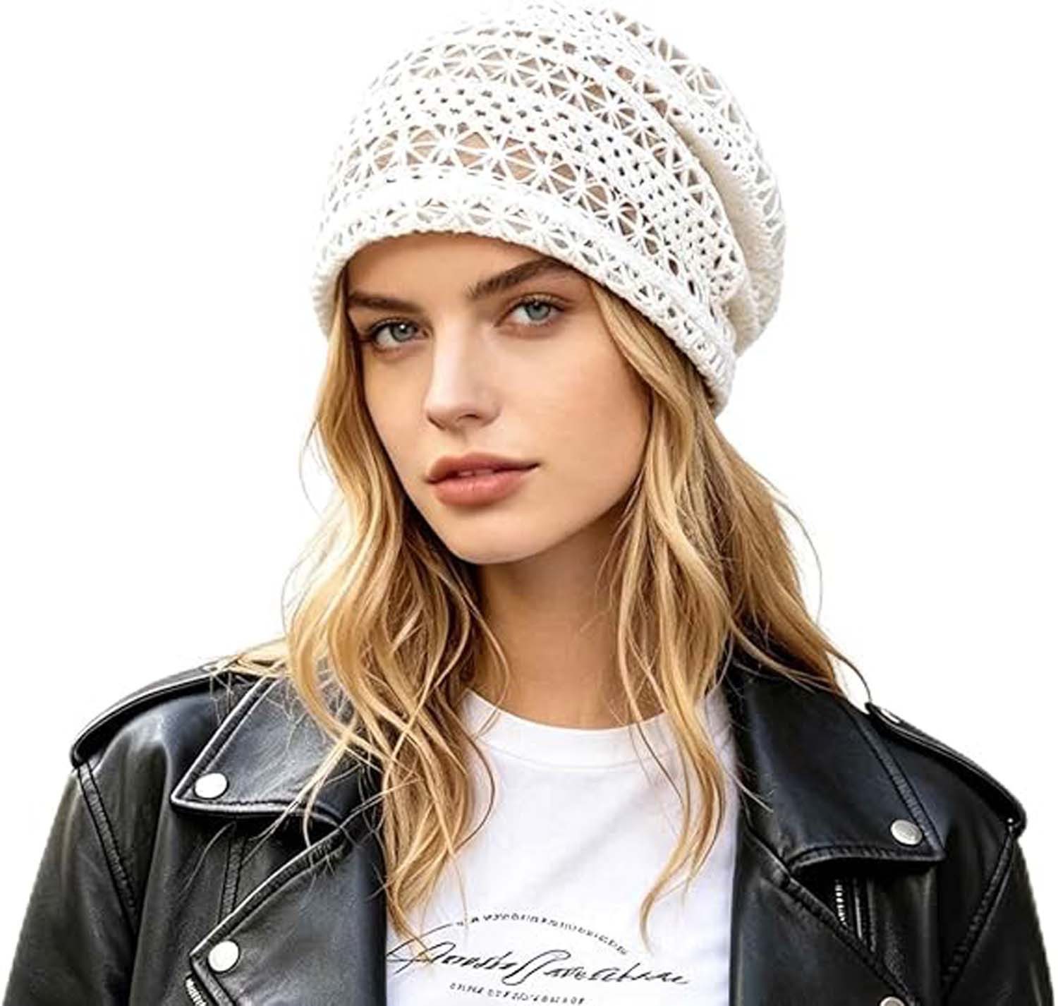 nsihing Beanie Glitzernde Spitzenmütze für Damen, leichte, atmungsaktive Strickmütze
