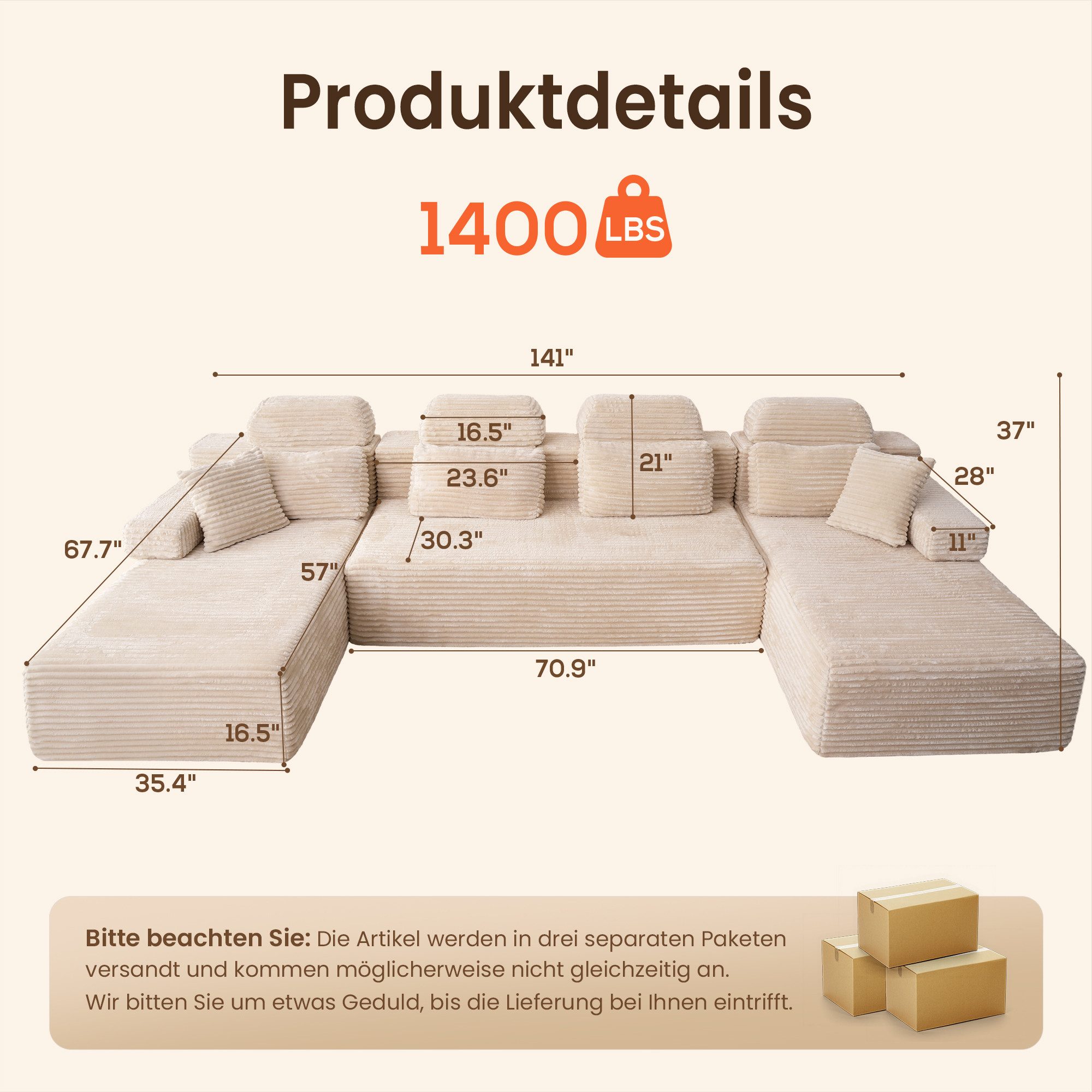 Patbrela Wohnlandschaft U-förmiges modulares Sofa mit günstig online kaufen