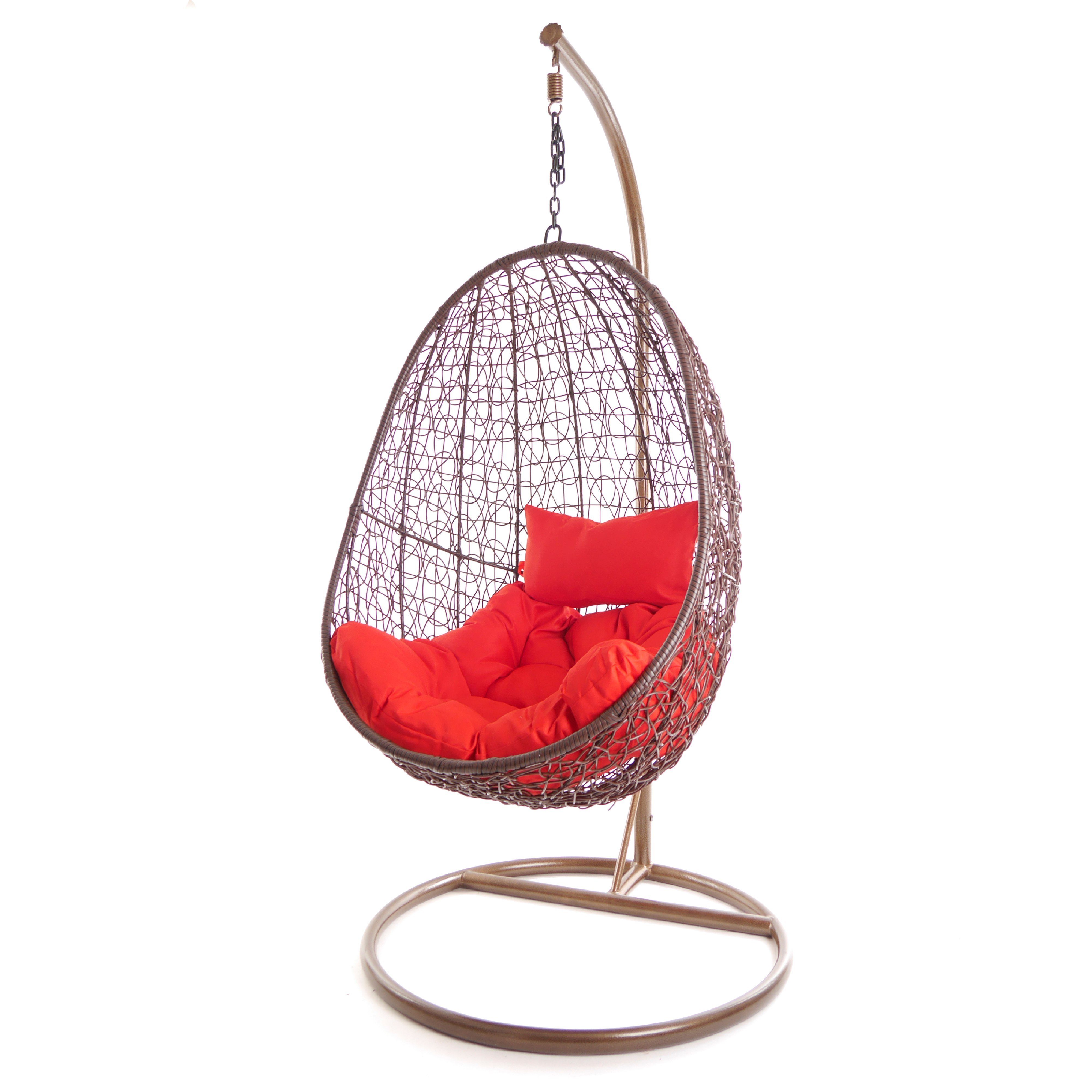 KIDEO Hängesessel inklusive (3050 Loungemöbel, CAPDEPERA Hängesessel und braun, Komplettset, Chesterstepp-Kissen Schwebesessel scarlet) rot Kissen, Gestell