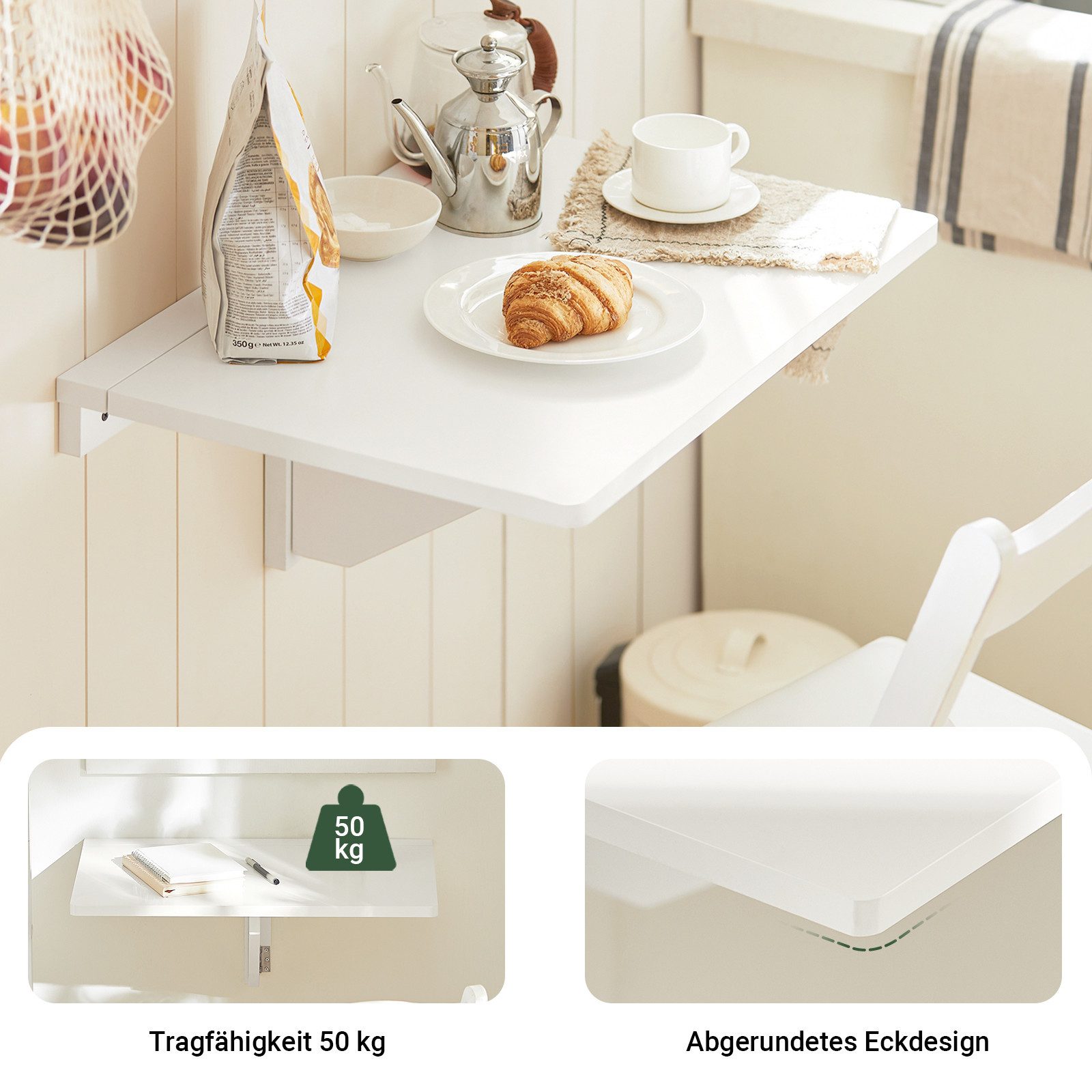 SoBuy Klapptisch FWT03, Faltbarer Esstisch, Klapptisch für Kleine Räume, Wandmontage, Wandklapptisch Küchentisch Esstisch Schreibtisch Kindertisch