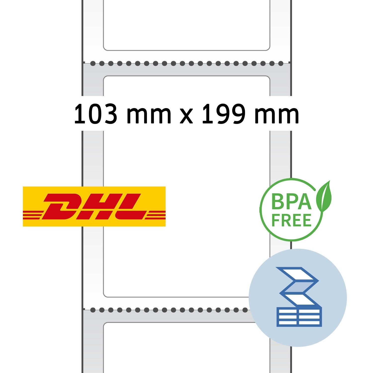 Etikettenrolle DHL-Versandetiketten 103x199mm Thermodirekt weiß VE=1100 Stück