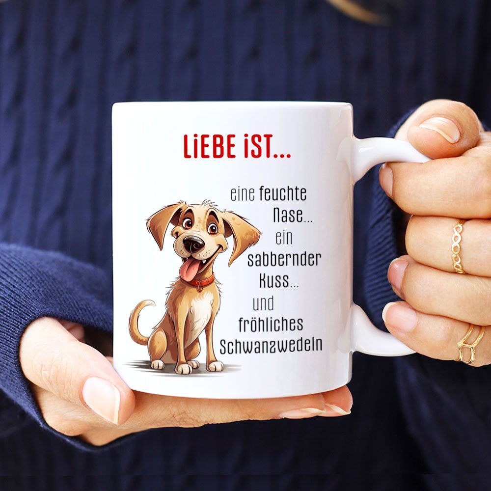 Tasse bedruckt, 330 mit IST... für Hundespruch, LIEBE mit Hundefreunde, Geschenk, Kaffeetasse Keramik, handgefertigt, beidseitig ml - Cadouri Spruch