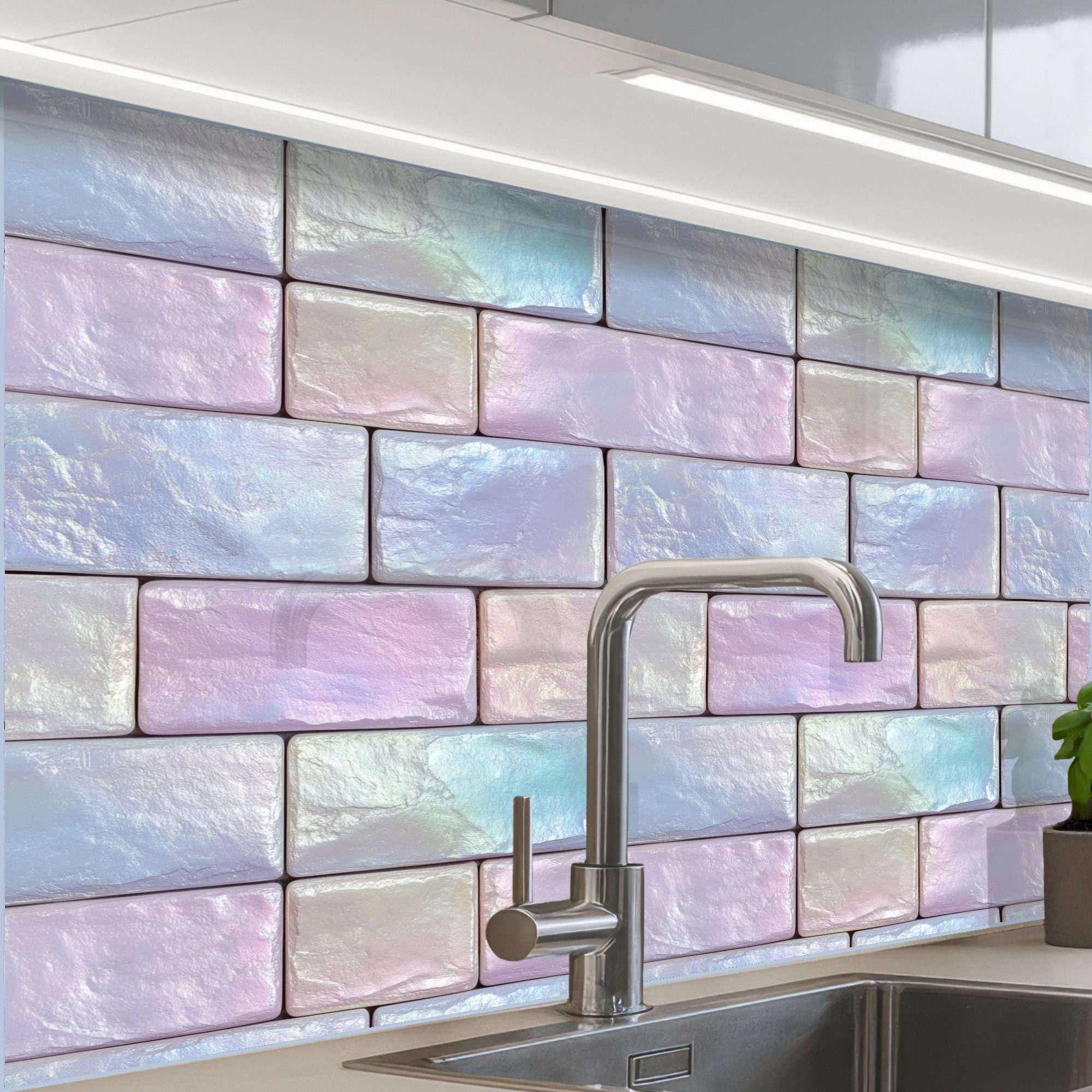 KitchenYeah Küchenrückwand Muster selbstklebend (keine Folie) Pastellfarbener Glanz - Stein - Ref, (1-tlg), Spritzschutz, Küche, Rückwand, Küchenwand, Küchenfront, 30x20 cm