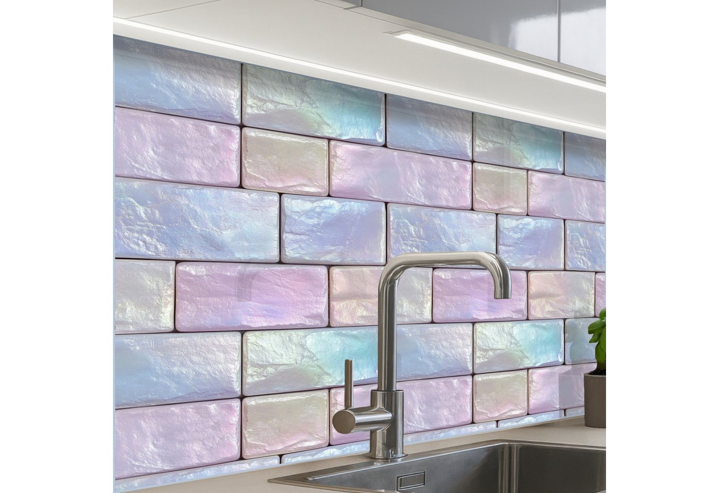 KitchenYeah Küchenrückwand Muster selbstklebend (keine Folie) Pastellfarbener Glanz - Stein - Ref, (1-tlg), Spritzschutz, Küche, Rückwand, Küchenwand, Küchenfront, 30x20 cm