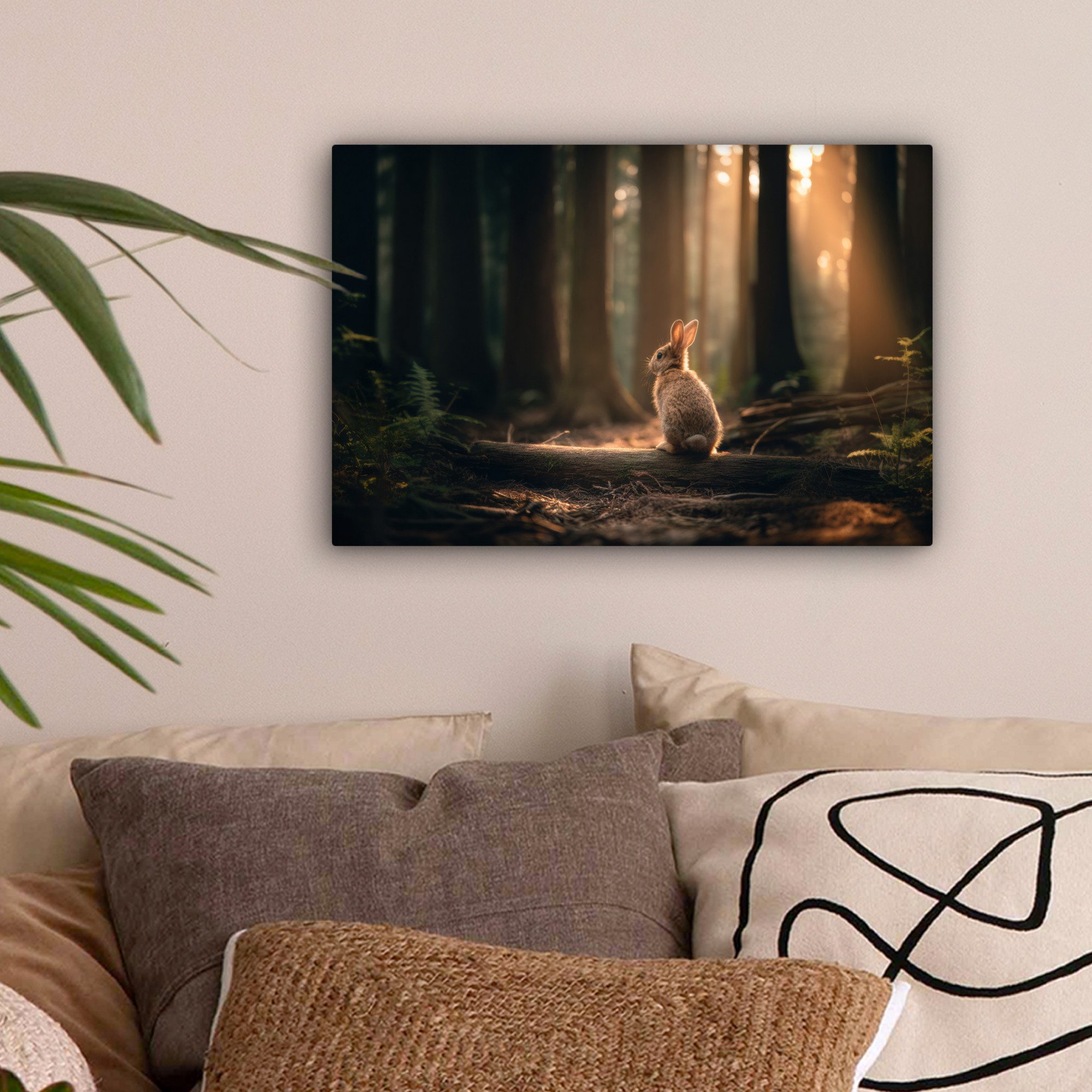 OneMillionCanvasses® Leinwandbild Kaninchen - Wald - Sonnenstrahlen, Fotodr günstig online kaufen