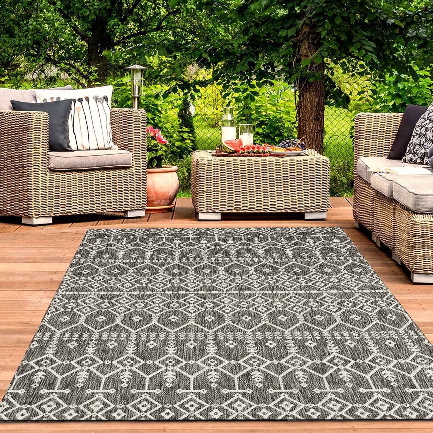 Vimoda Outdoorteppich Terrassen Teppich Waschbar Balkonteppich Küche Wohnzimmer Garten, Rechteckig, Läufer In & Outdoor Teppich Wintergarten
