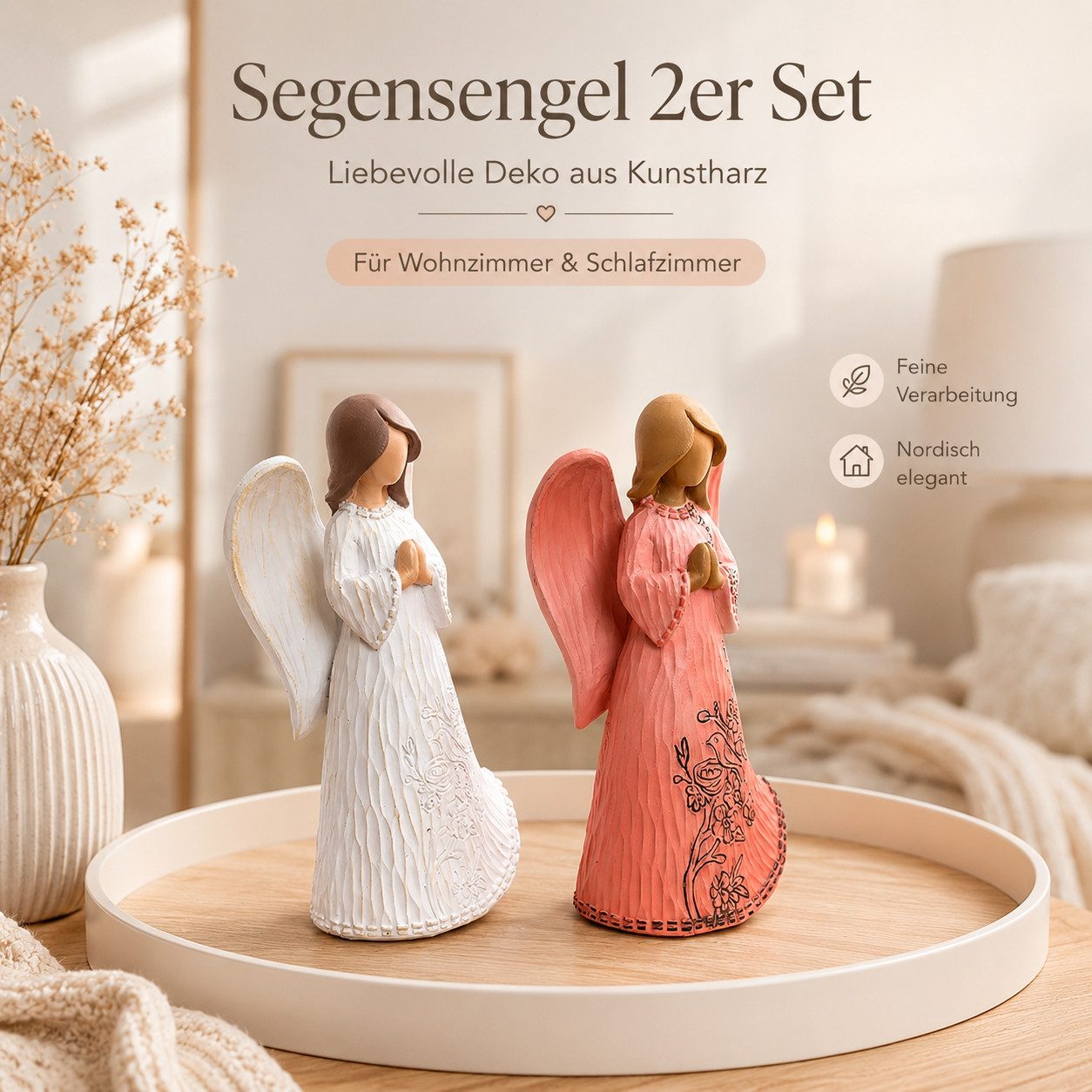 Jumpeak Engelfigur Dekofigur Engel Figur,Home Decor,Blessing Angel Figurine,Flügel (Adventsdekorationen, Stehender Engel mit verschränkten Händen, betende Engel), Harz,engel deko,Wohnaccessoires,Pink, Weiß,dekoration aesthetic