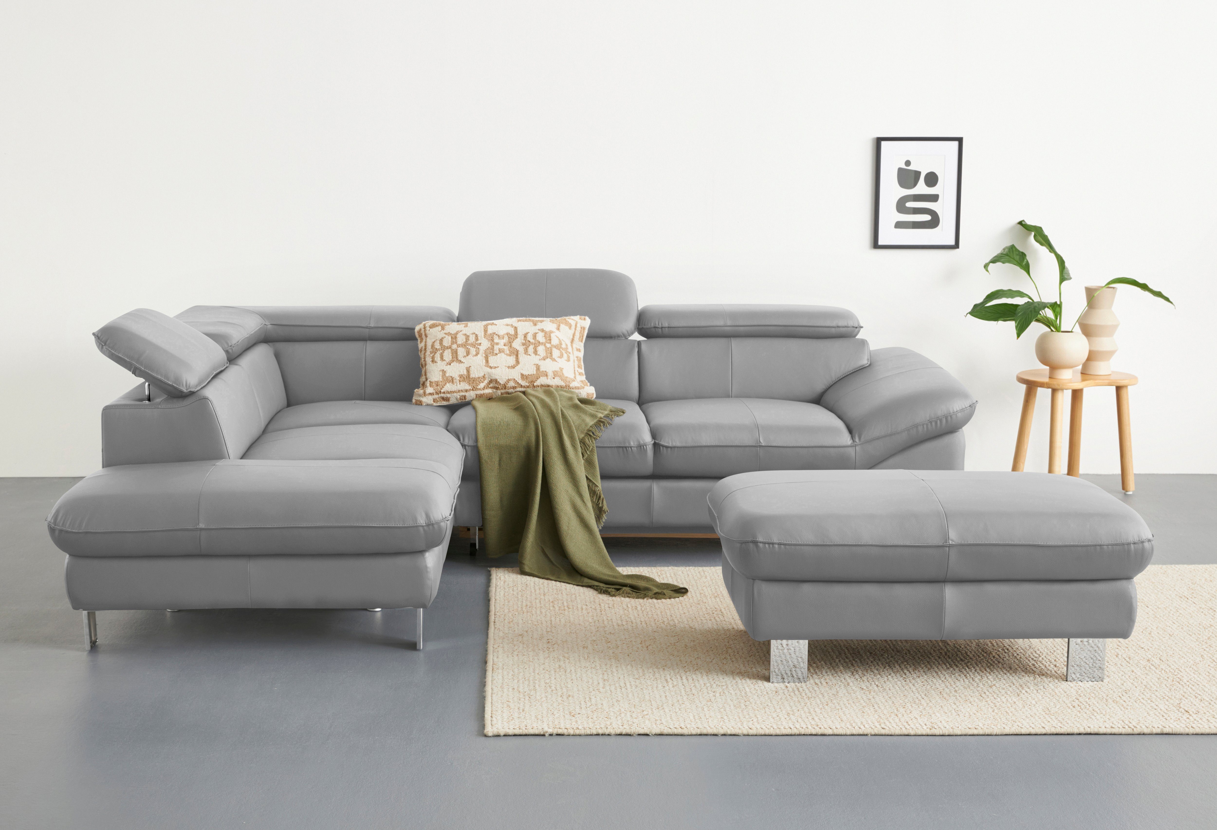 COTTA Ecksofa Driver L-Form, B: 265 cm, moderne Couch mit Wellenunterfederung, Leder, inkl. 3x Kopfteilverstellung, optional mit Schlaffunktion + Stauraum