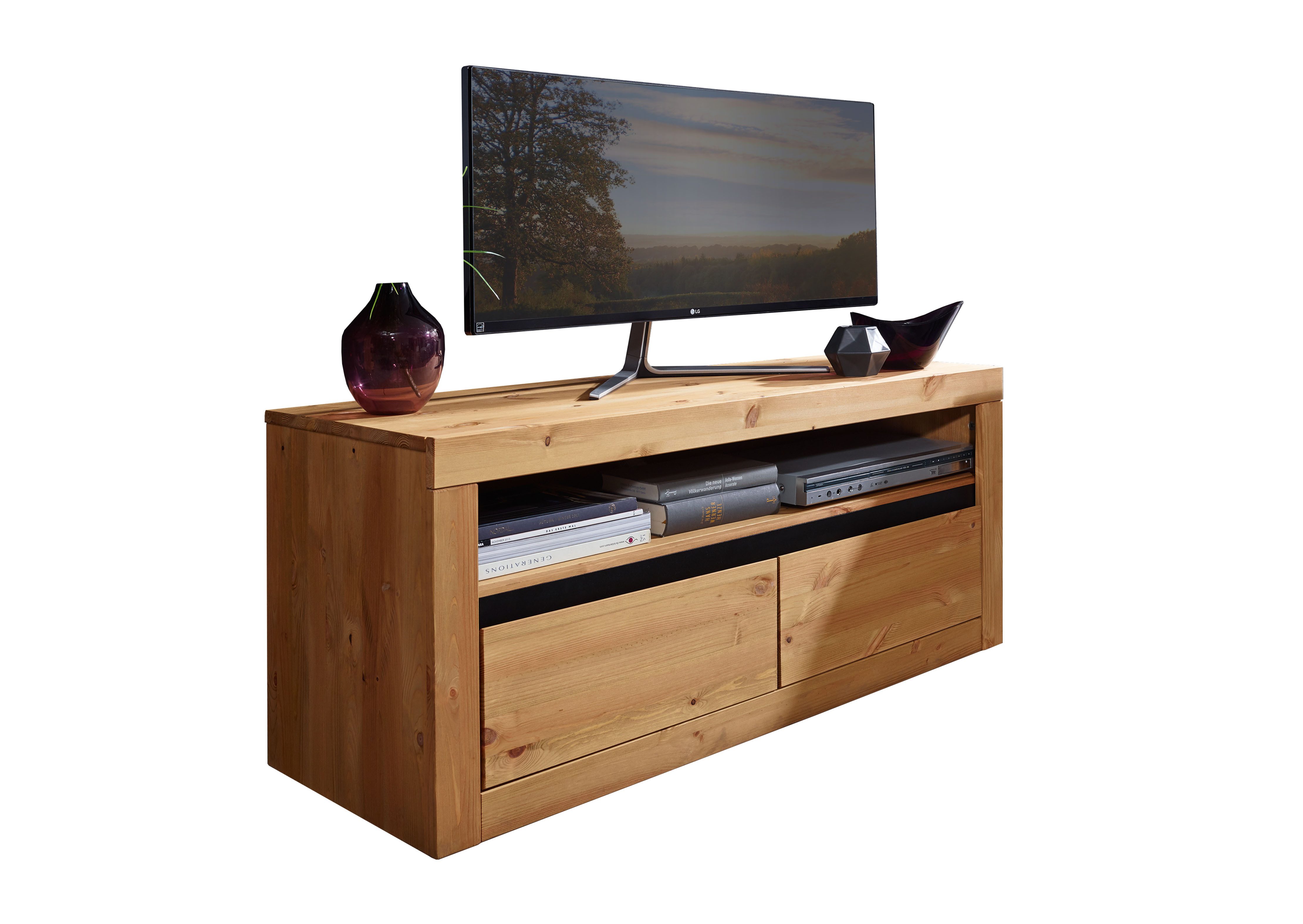 Woodroom TV-Board Weimar (111 x 49 x 42 cm), TV-Lowboard, TV-Schrank, massive Kiefer eichefarbig geölt