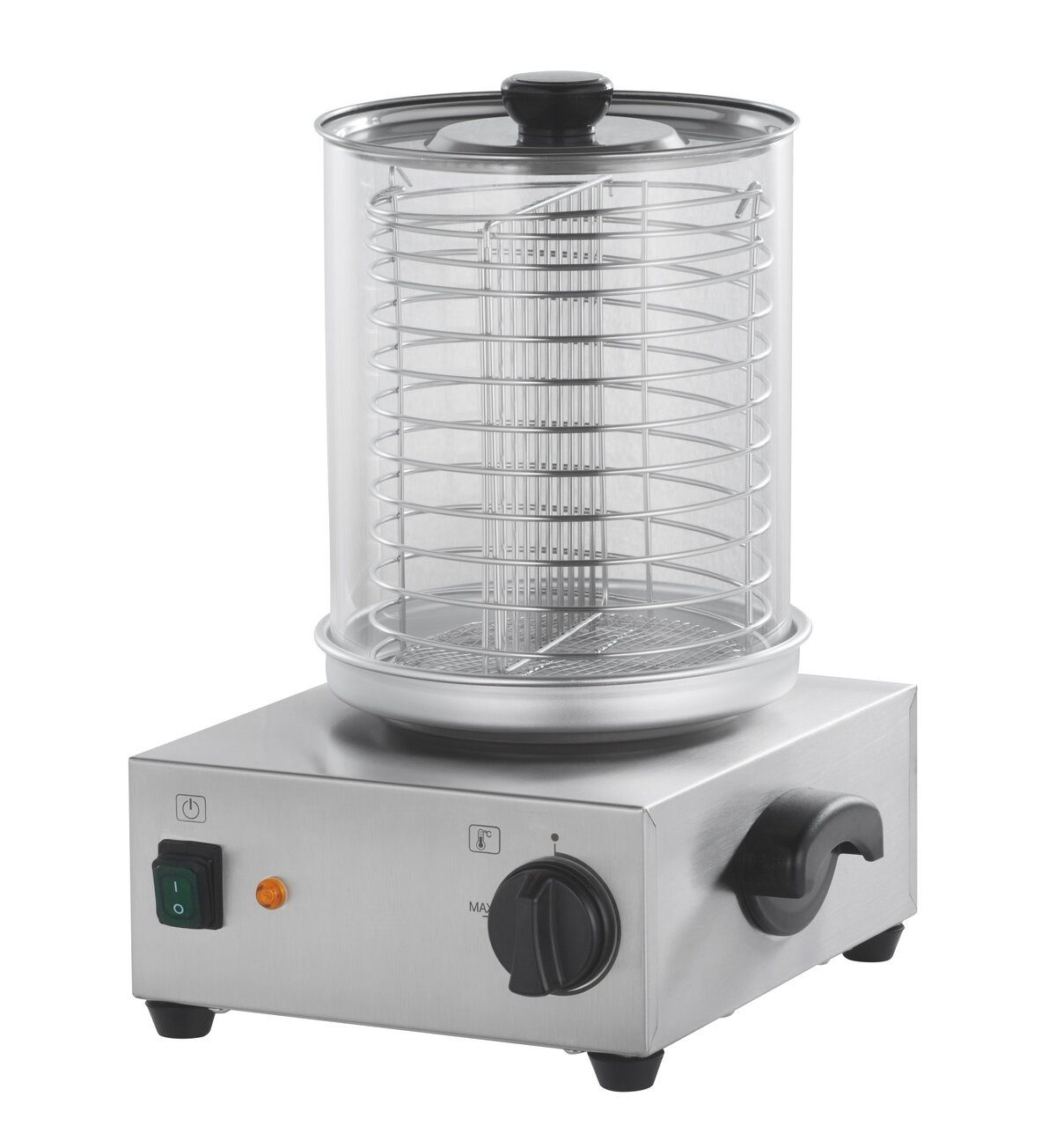 GastroHero Hotdog-Maker Wurstwärmer Edelstahl Glaszylinder 30 cm Hot Dog Gerät, 300 W