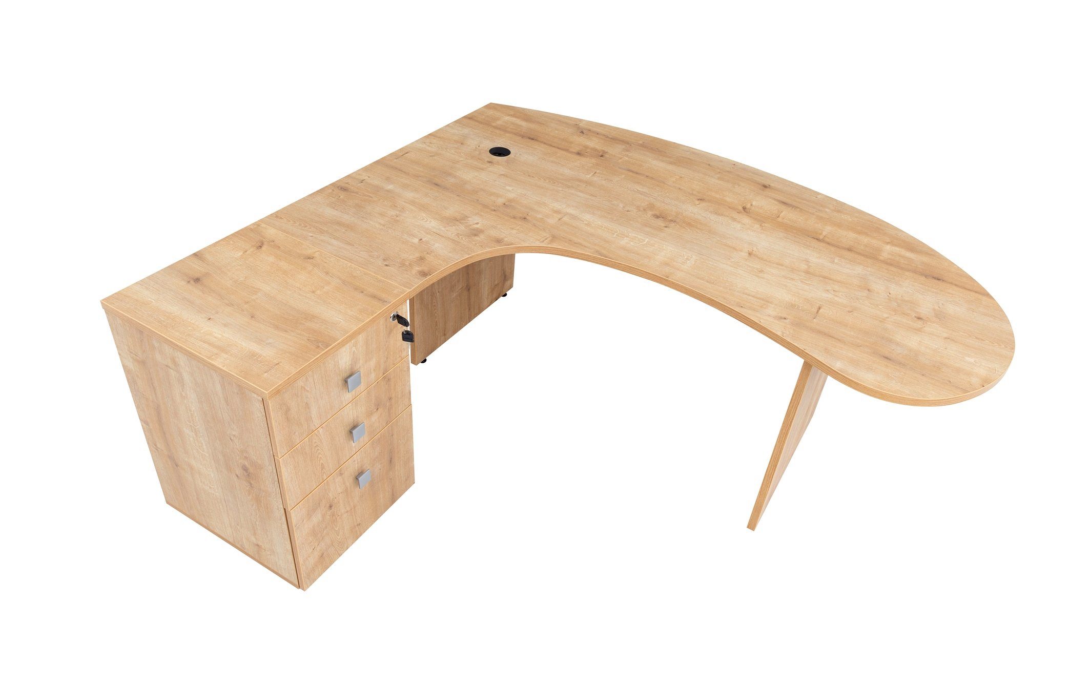 Furni24 Beistellcontainer inkl. Winkelschreibtisch Schreibtisch Gela,Holzfuss,Eiche,180 cm,