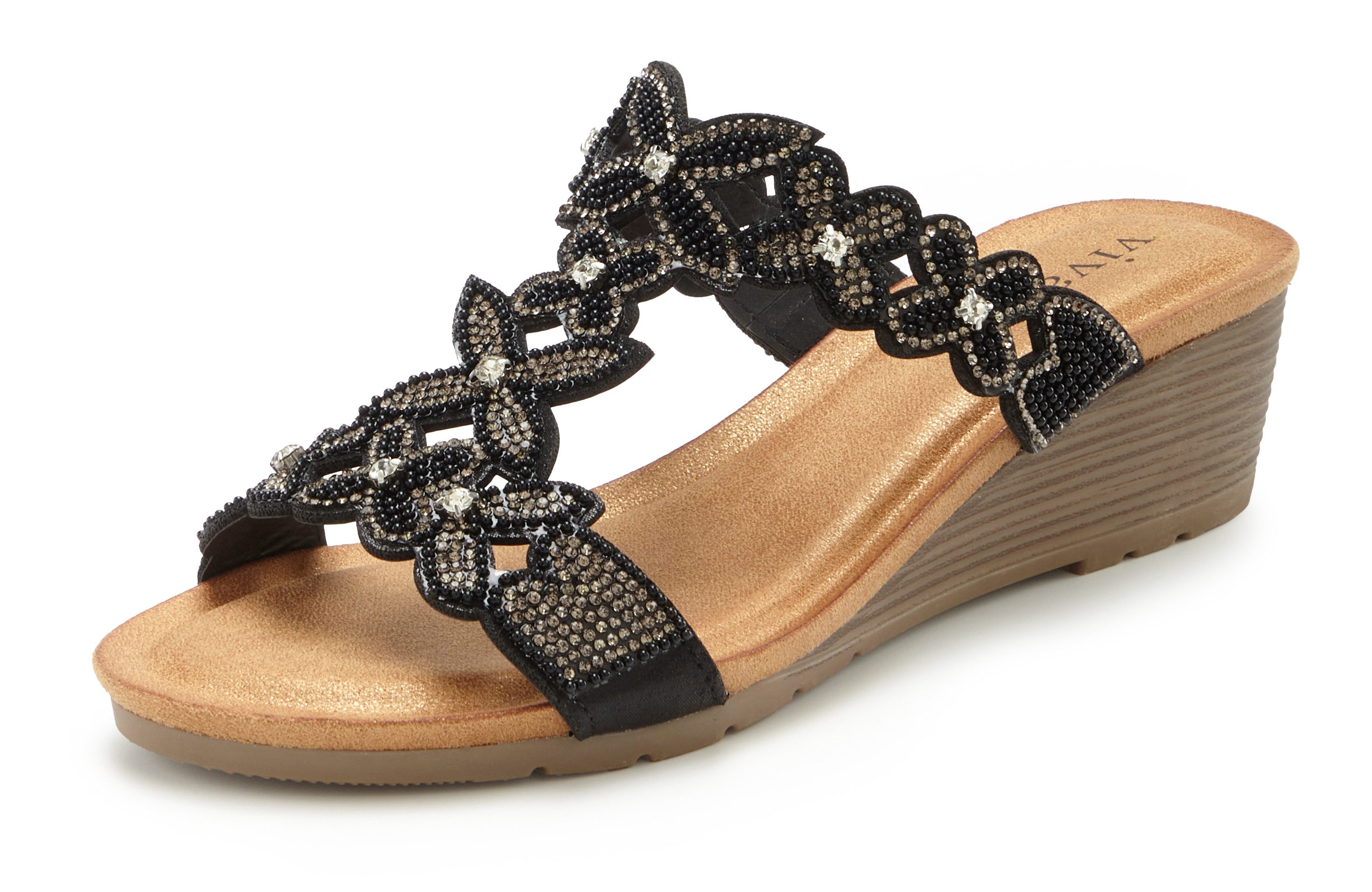 Vivance Mule, Sommerschuh, Sandale, Pantolette mit Keilabsatz und modischen Glitzerdetails