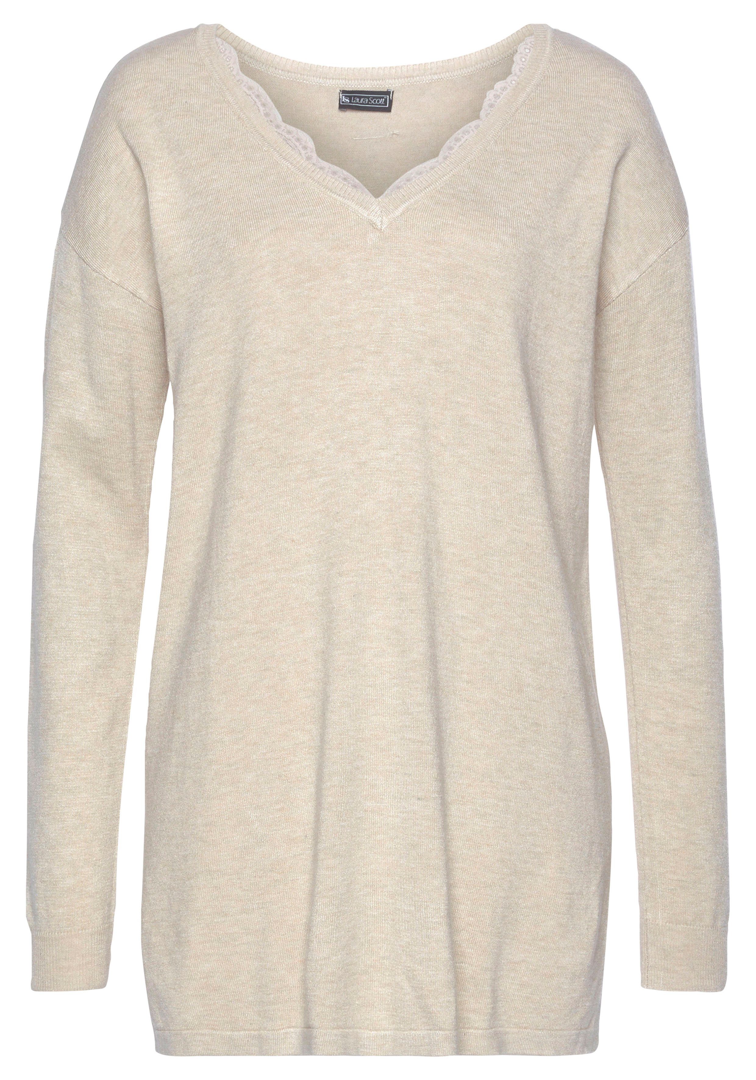 LAURA SCOTT Strickpullover mit Spitzen am Ausschnitt mehr