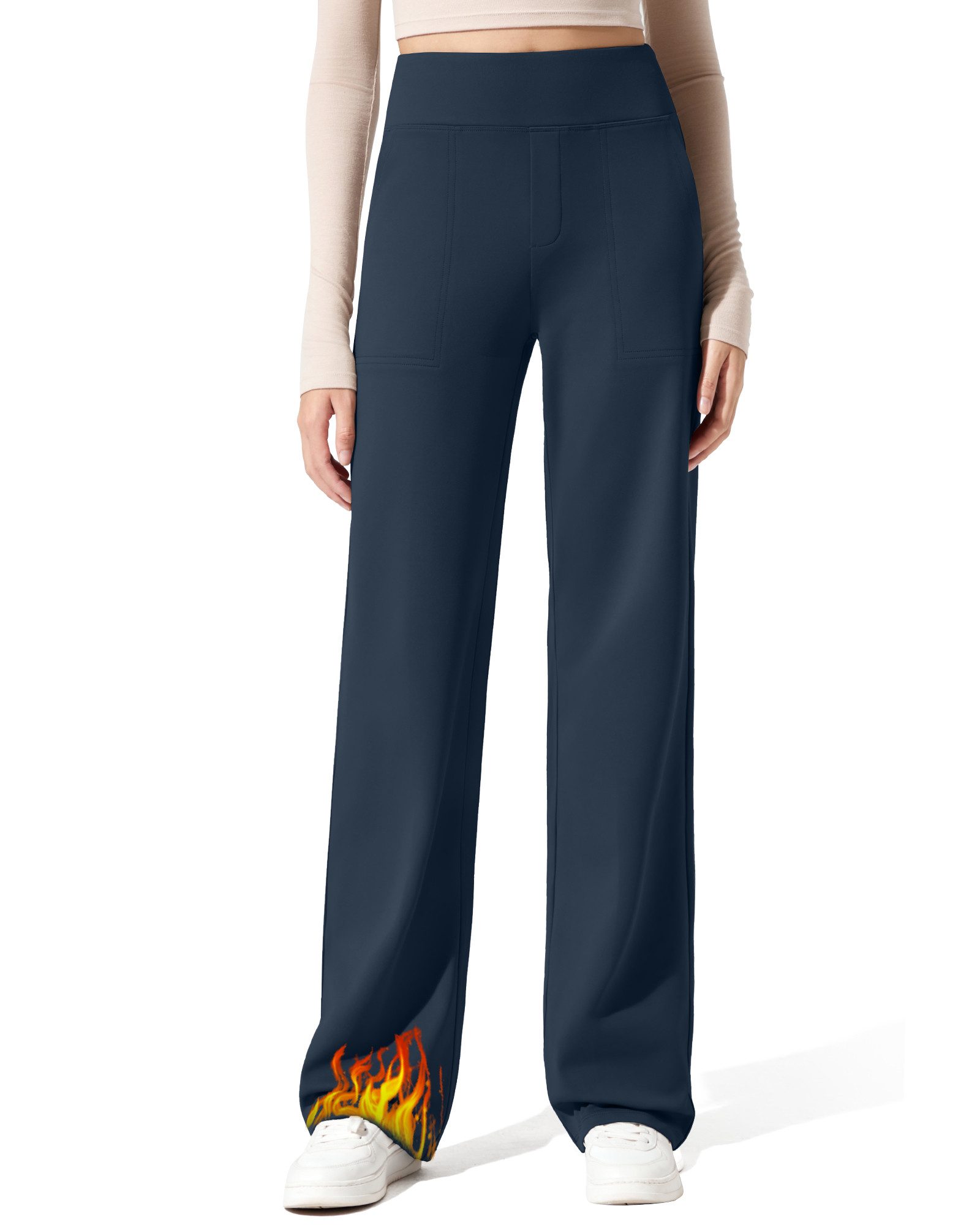 G4Free Palazzohose Damen Palazzohose Weites Bein Mit Taschen Jogginghose weites Bein, Winter-Arbeitshose, elegant, lässig