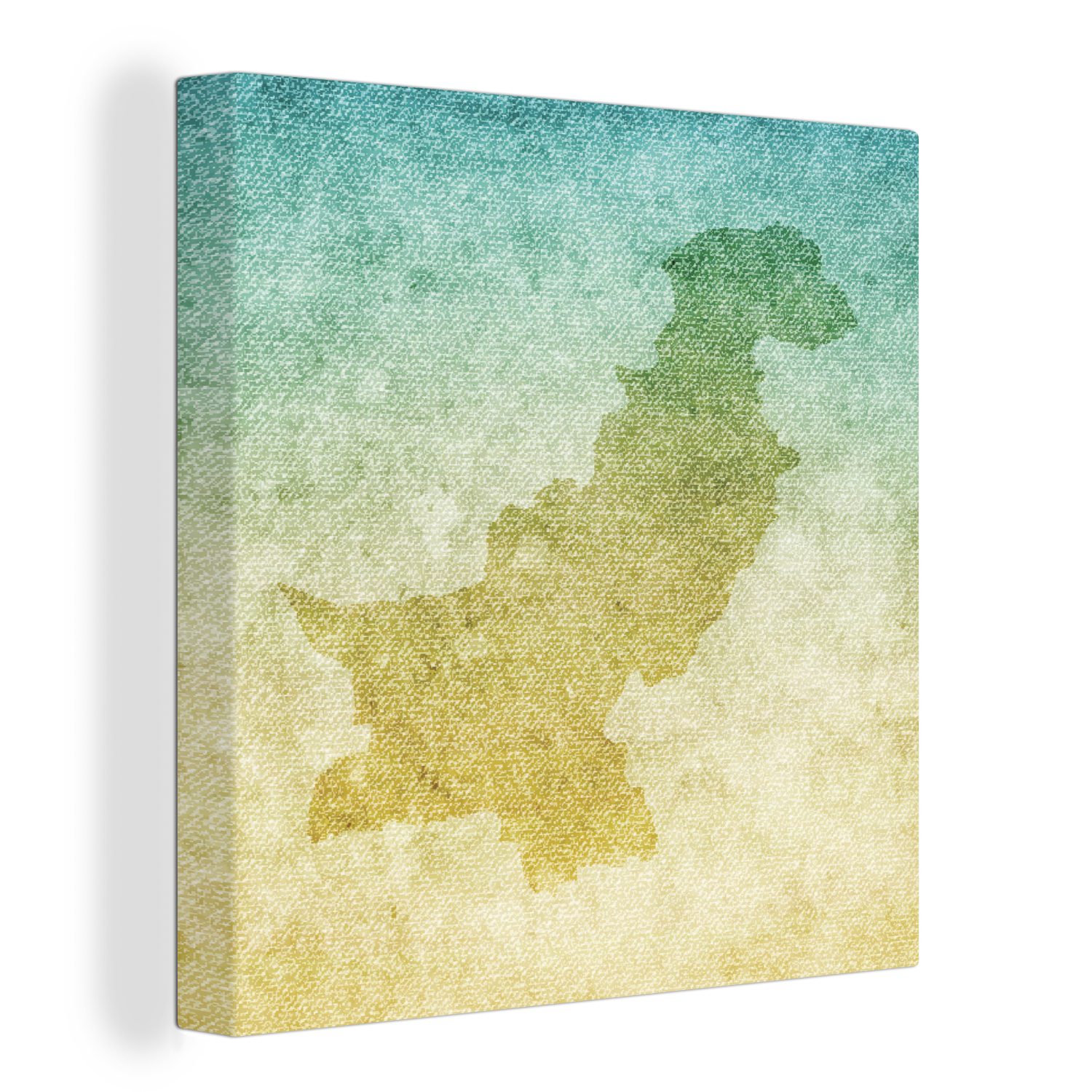 OneMillionCanvasses® Leinwandbild Illustration der Karte von Pakistan in blau-grün, (1 St), Leinwand Bilder für Wohnzimmer Schlafzimmer
