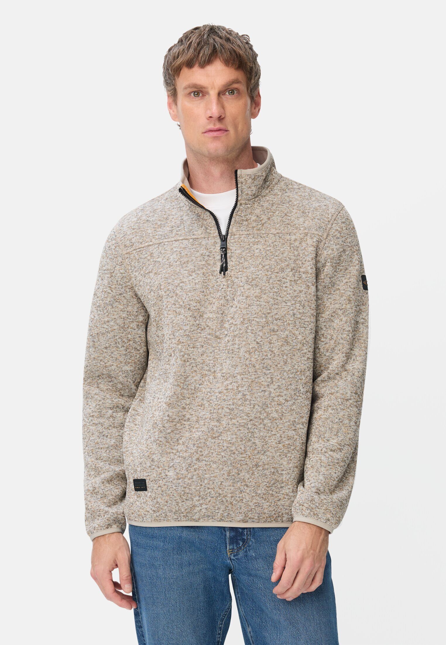 camel active Strickpullover in melierter Optik Langarm Markenlogo