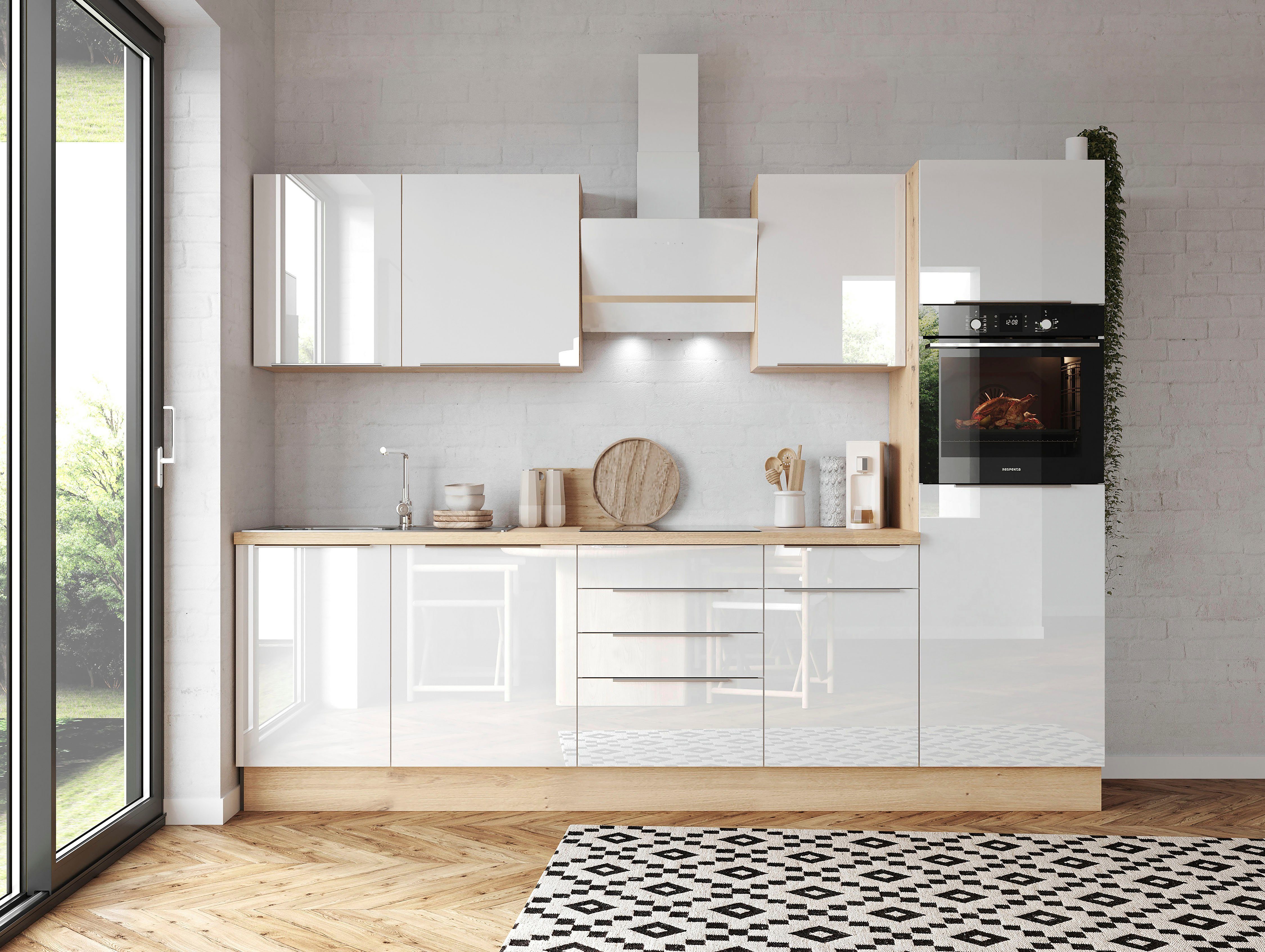 RESPEKTA Küchenzeile Safado aus der Serie Marleen, Breite 280 cm, hochwertige  Ausstattung wie Soft Close Funktion, Alle Scharniere der Türen mit Soft-Close  Funktion