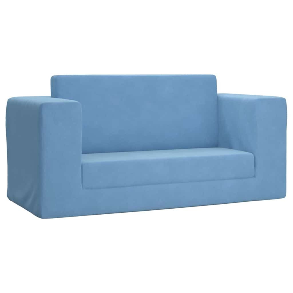 vidaXL Kindersofa, Kinder-Schlafsofa 2-Sitzer Blau Weicher Plüsch