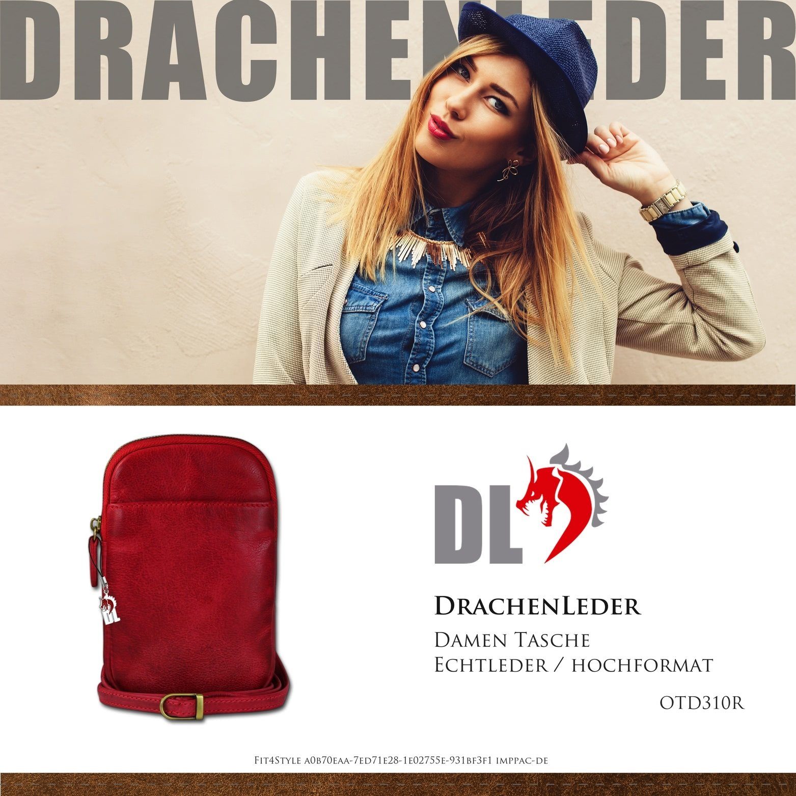 Umhängetasche (Umhängetasche, Umhängetasche), Umhängetasche Damen Handtasche, Handtasche Größe Tasche DrachenLeder ca. DrachenLeder Echtleder rot, unisex 13cm