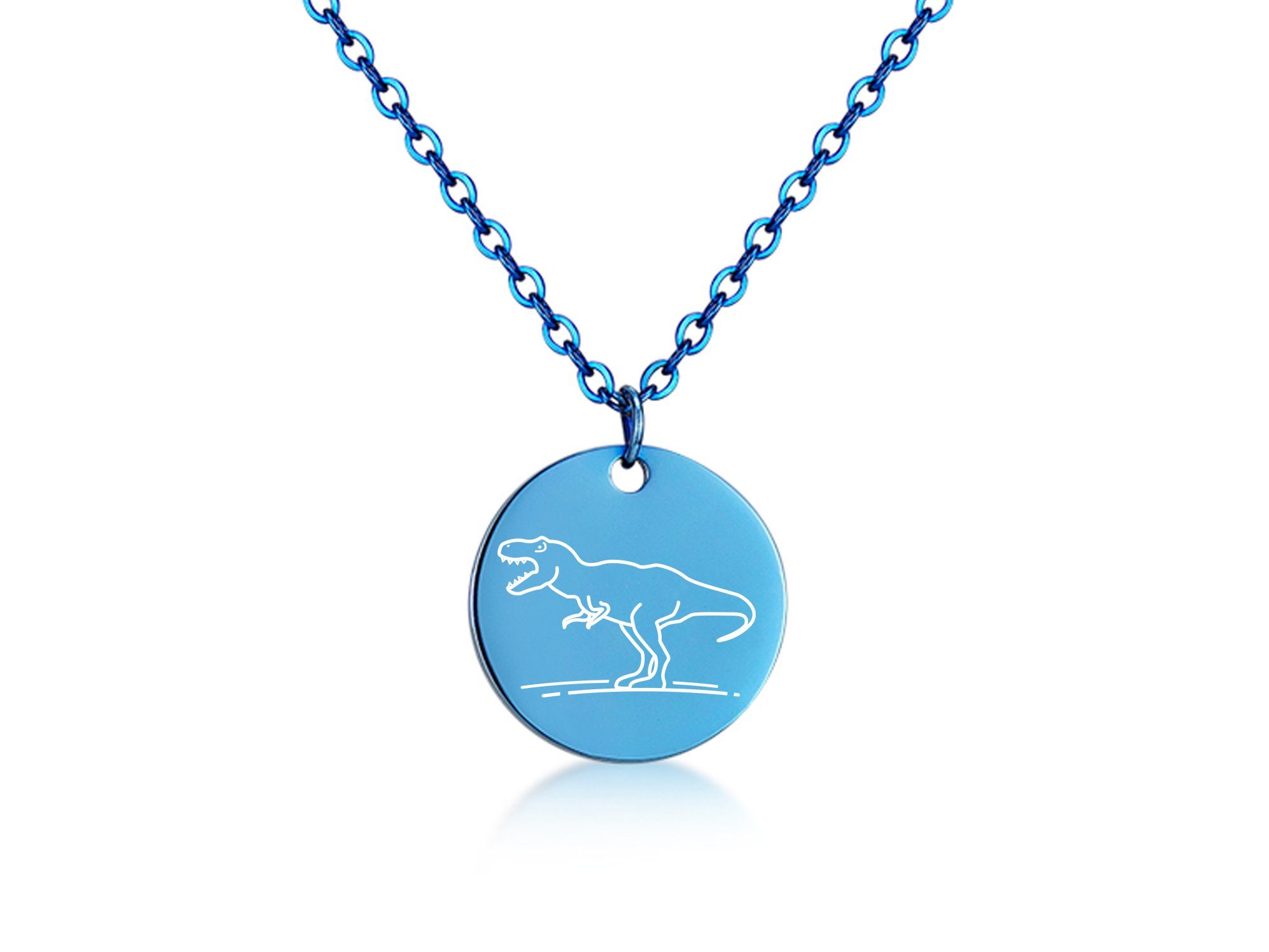 Silberkettenstore Kette mit Anhänger Halskette blau Anhänger T-Rex vier Edelstahl, mit und - Längen zwei Farben