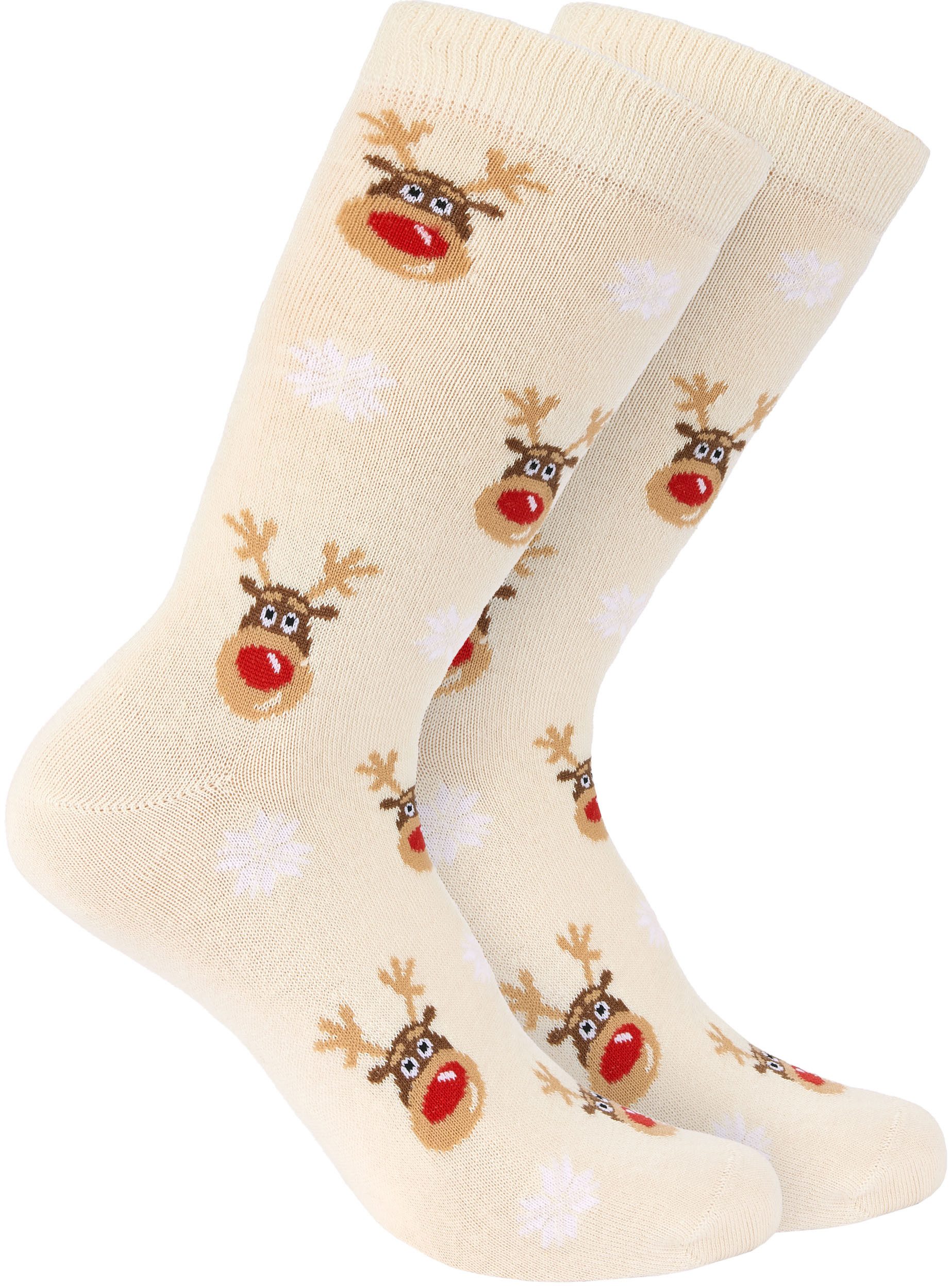 BRUBAKER Socken Weihnachtssocken für Damen und Herren (Rudolph, 6-Paar, 1 Paar) Festliche Weihnachtsmotive Rentiere - Baumwolle Socken Weihnachten