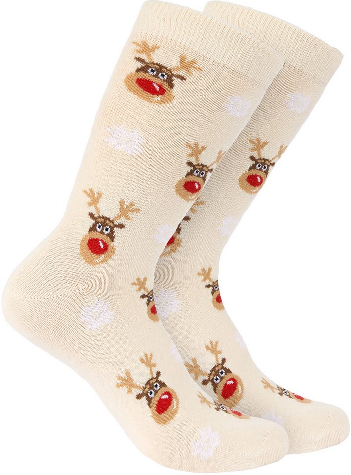 BRUBAKER Socken Weihnachtssocken für Damen und Herren (Rudolph, 1-Paar, 1 Paar) Festliche Weihnachtsmotive Rentiere - Baumwolle Socken Weihnachten