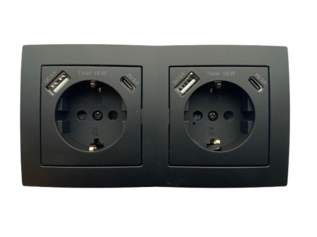 Lichtideen Schalter 2668 Levina sw/sw 2er Schukodose USB-C 18W +USB-A (Taster, Schalter, Antennendose, Steckdose mit USB lieferbar)