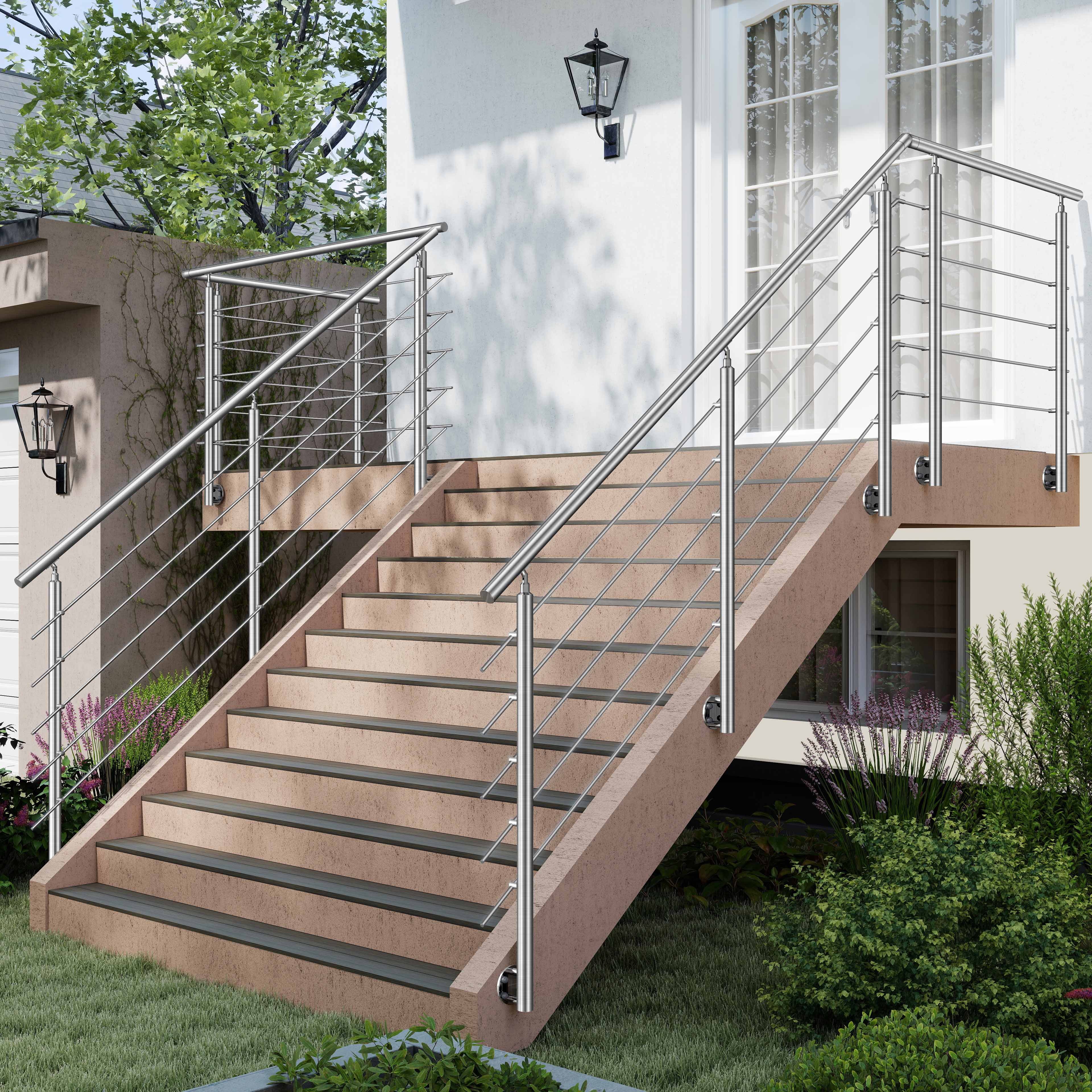 AICA Treppengeländer Geländer-Set aus Edelstahl 304 Seitenmontage Verlängerbar L 100-240 cm, 100 cm Länge, Packung, 5-tlg., V2A, höhen- und winkelverstellbar, w – Bild 4 von 5