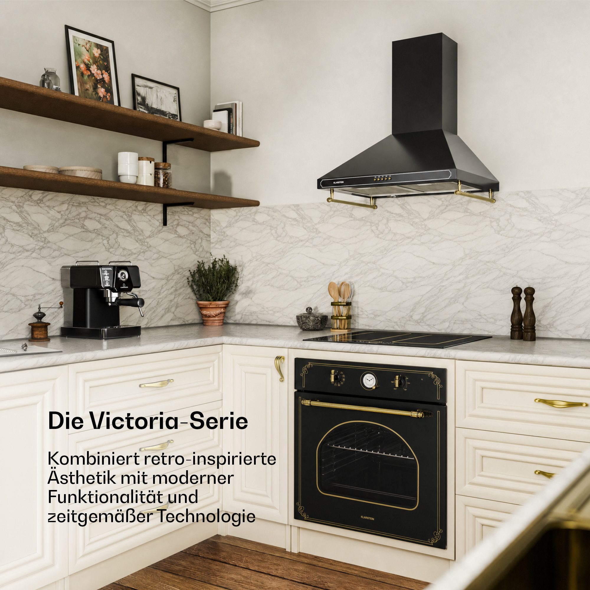 Klarstein Backofen Victoria Einbaubackofen Retro 70L 9 Funktionen 50-250°C schwarz Victoria, Backofen Built-in Oven mit Umluft Grill & Drehregler Retro