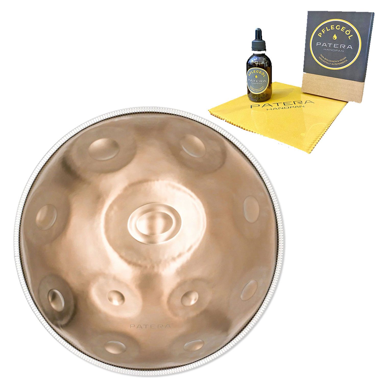 Patera Handpan Patera Handpan HPDM-11 Compact Edelstahl D-Kurd mit Pflegemittel,Vorteils-Set mit Pflegemittel, 1-St., Handpan, Vorteils-Set mit Pflegemittel