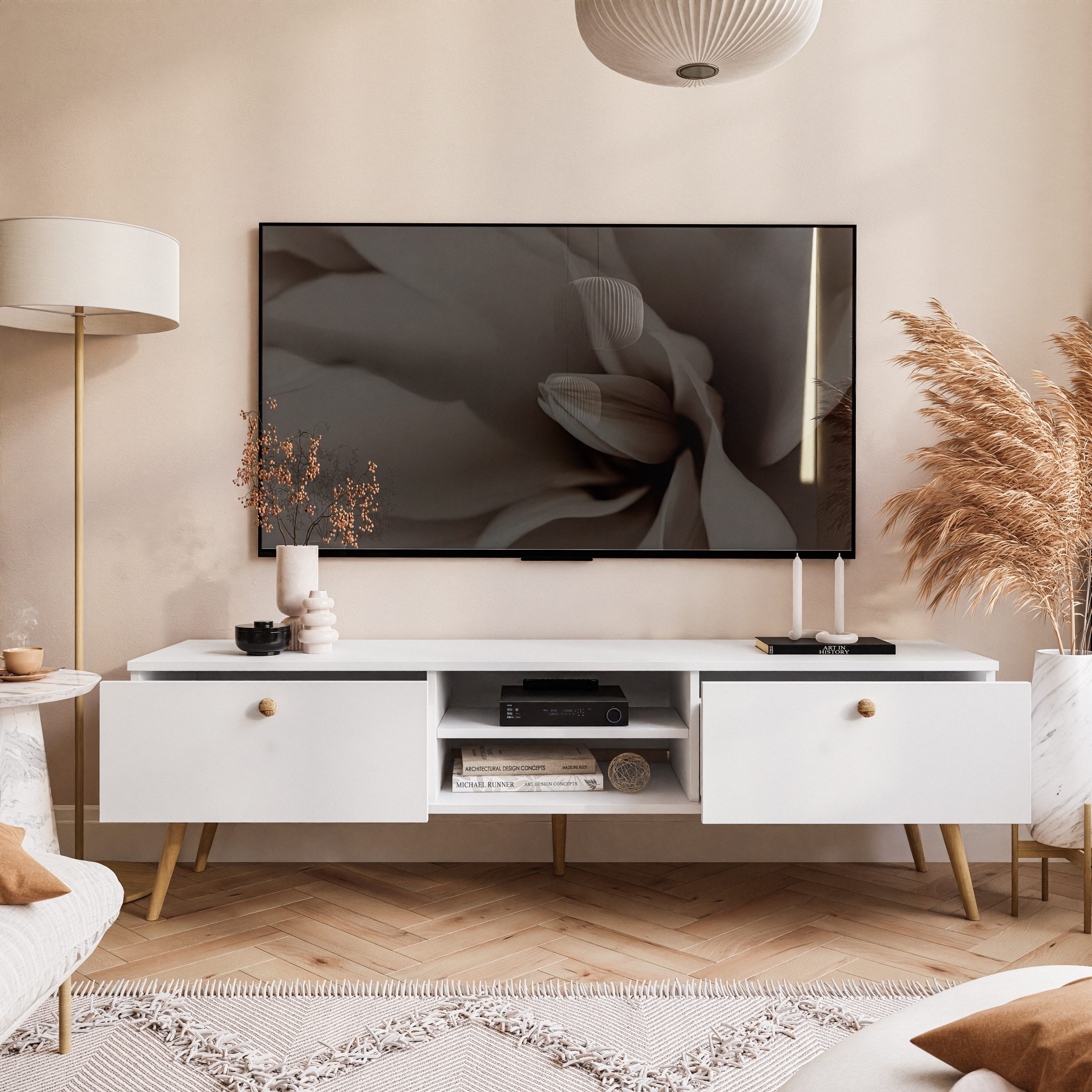 Lookway Lowboard HARMONY 170cm mit Schubladen und Holzfüße Fernsehtisch