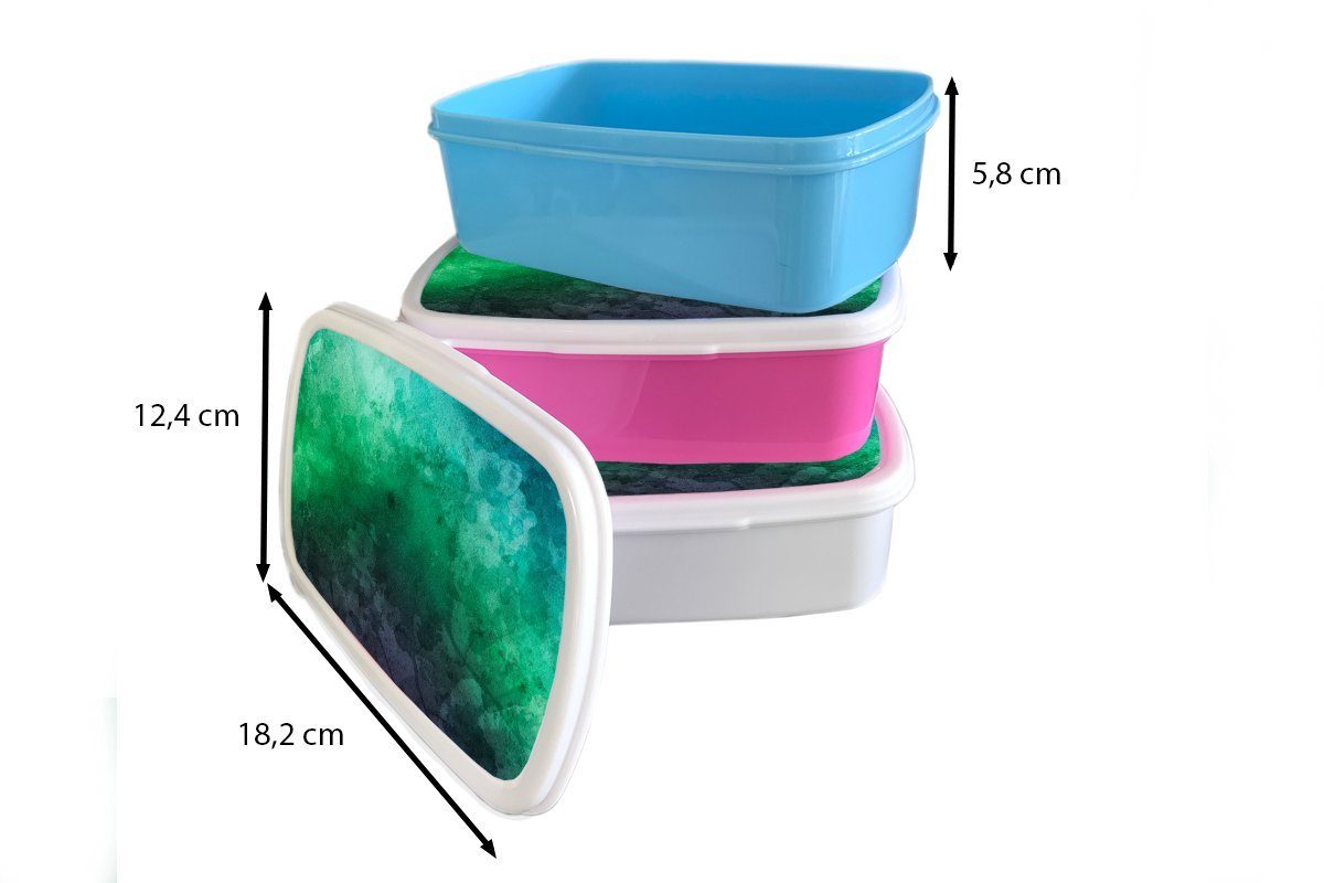 für Blau und Brotbox für Erwachsene, weiß Lunchbox MuchoWow Brotdose, Kinder Kunststoff, Mädchen Grün, (2-tlg), Aquarell - Jungs - und