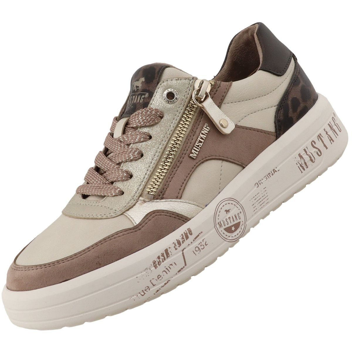 Mustang Shoes 26M0482010-ivory Schnürschuh Damen Halbschuh mit Seitenreißverschluss und Wechselfußbett