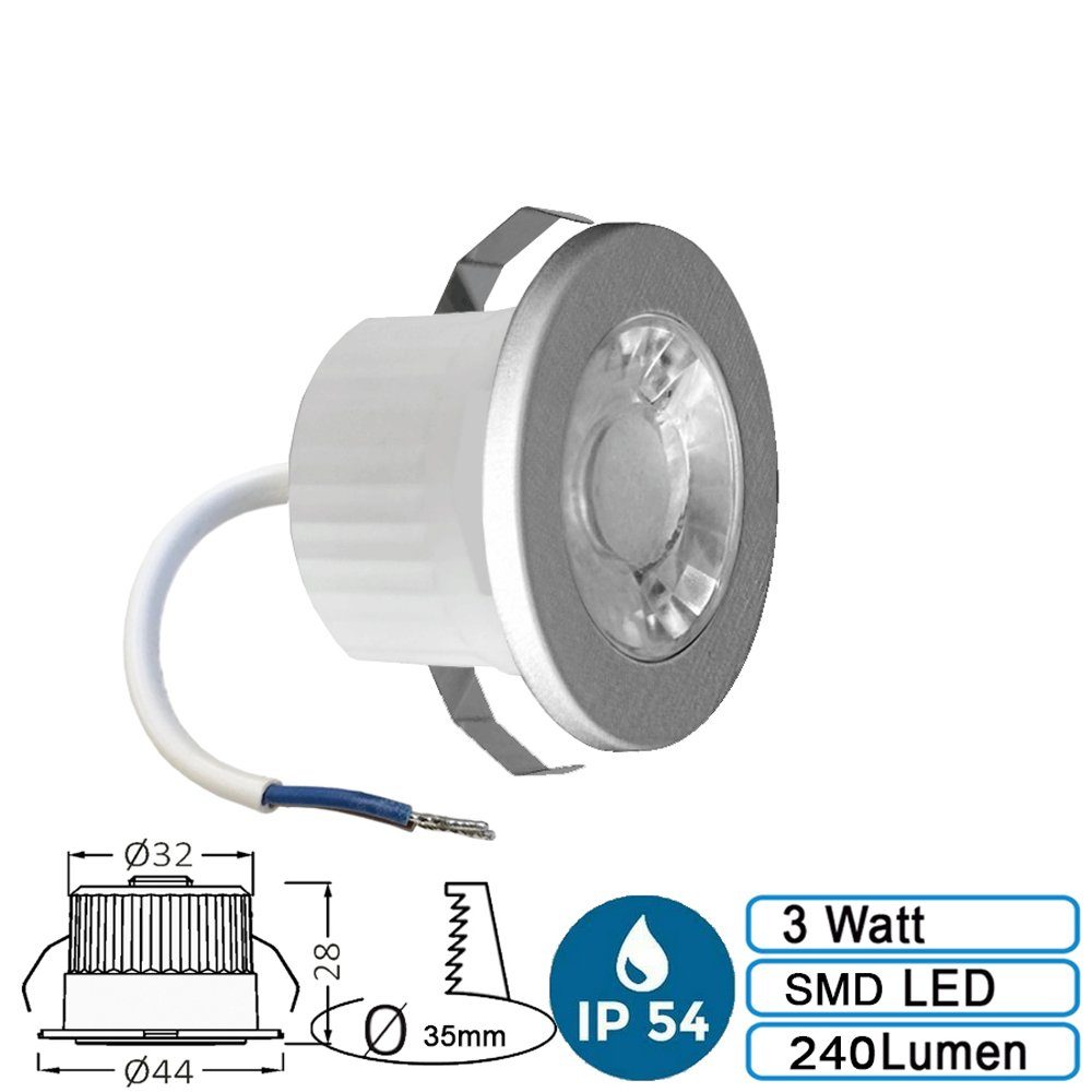 Spotlight für Einbaustrahler Einbauleuchte Kaltweiß, Sliber IP54 Spot und Braytron Spot 3 Einbauspot LED außen Einbaustrahler Watt mini innen LED Wasserdicht Mini