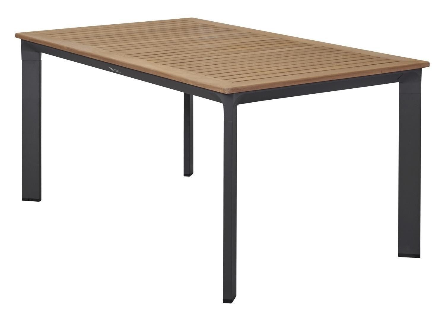 Outdoor Gartentisch UNICAMO, B 160 x T 90 cm, Braun, Anthrazit, Aluminium, Tischplatte aus Teakholz