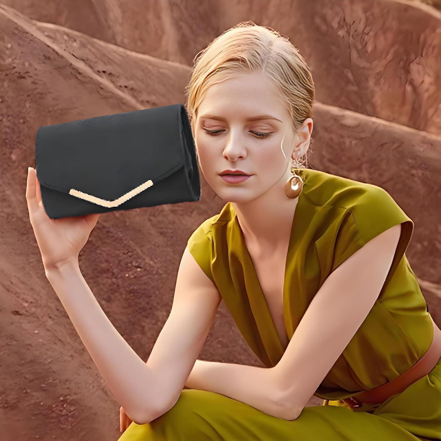 LuxusKollektion Clutch Damen Clutch Abendtasche Schwarz PU Leder Umhängetasche