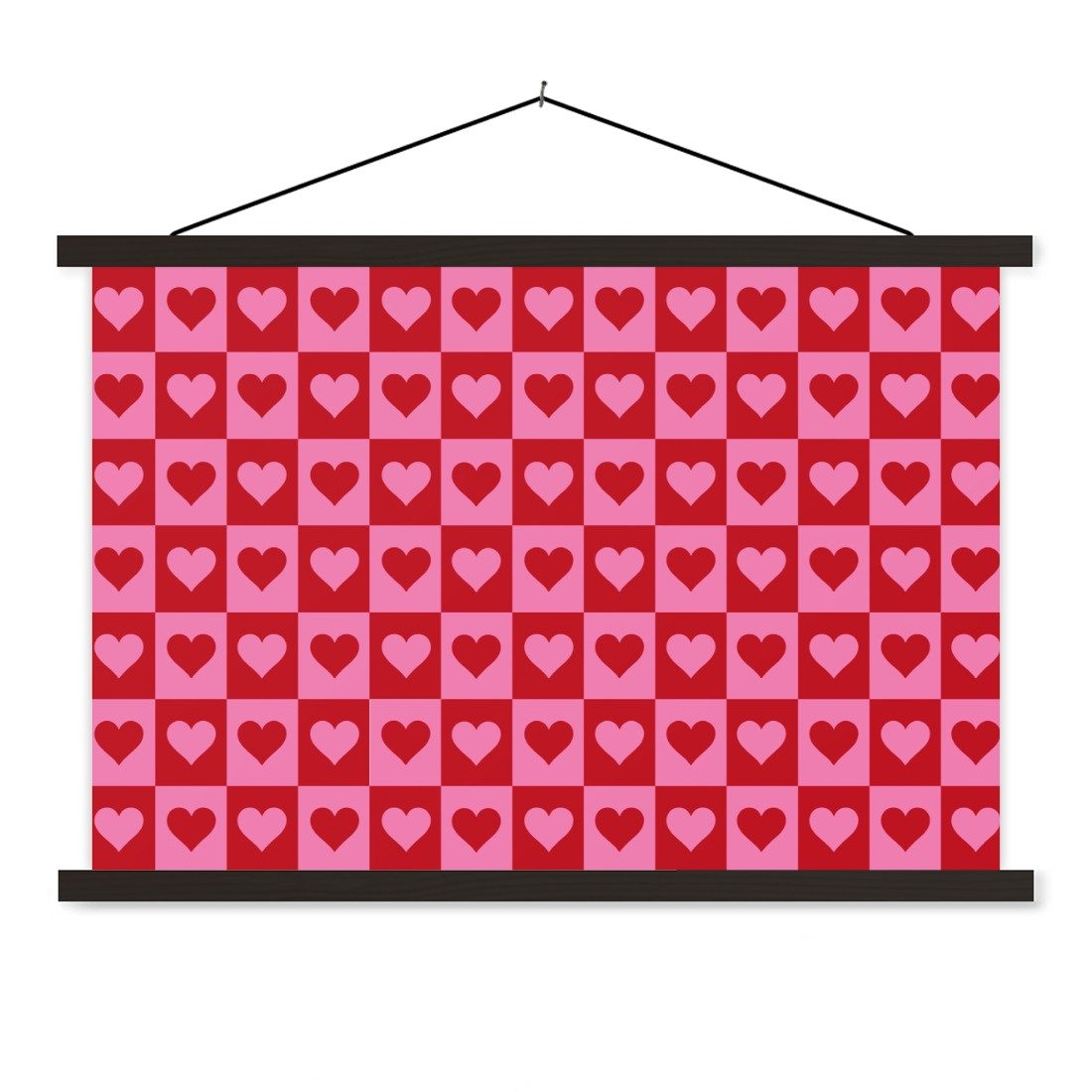 MuchoWow Poster Rot - Rosa - Schachbrett - Valentinstag, (1 St), Bilderleiste, Bilderrahmen, Magnet Rahmen, Holz, 120x80 cm