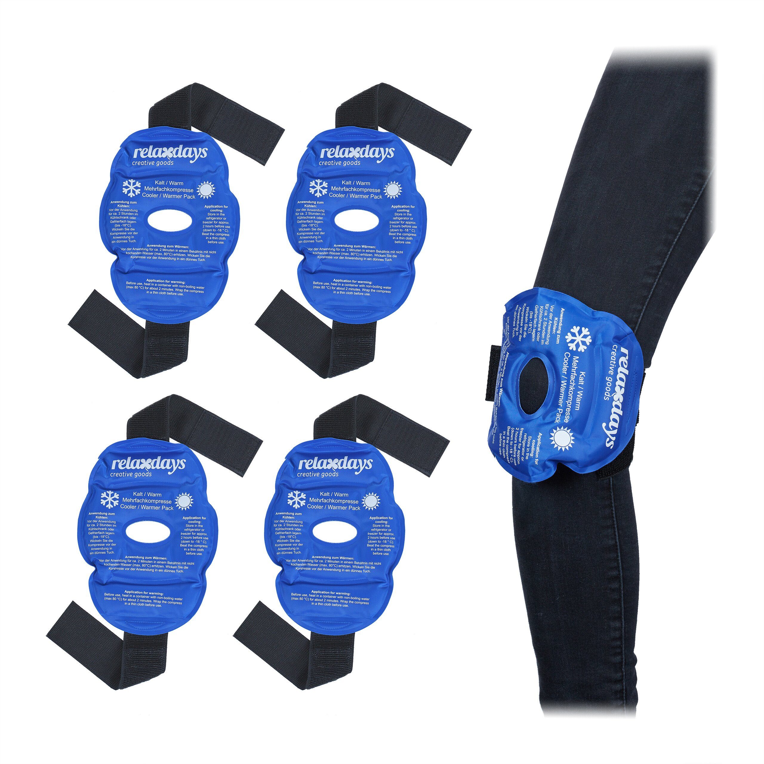 relaxdays Kalt-Warm-Kompresse 4er Set Knie Kühlpads in Blau, 4-tlg.