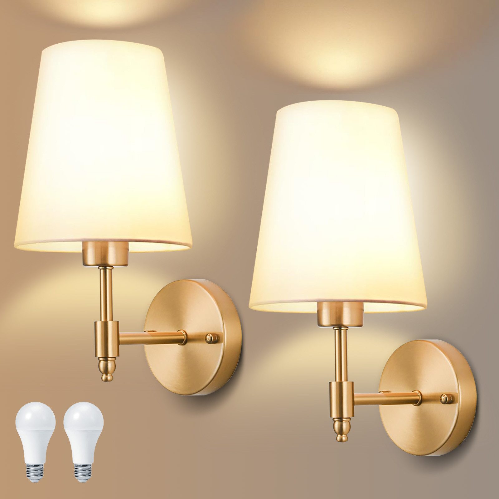 Jibenhome LED Wandleuchte Stoff Kabellose Wandleuchten,Retro Gold Wandlampe günstig online kaufen