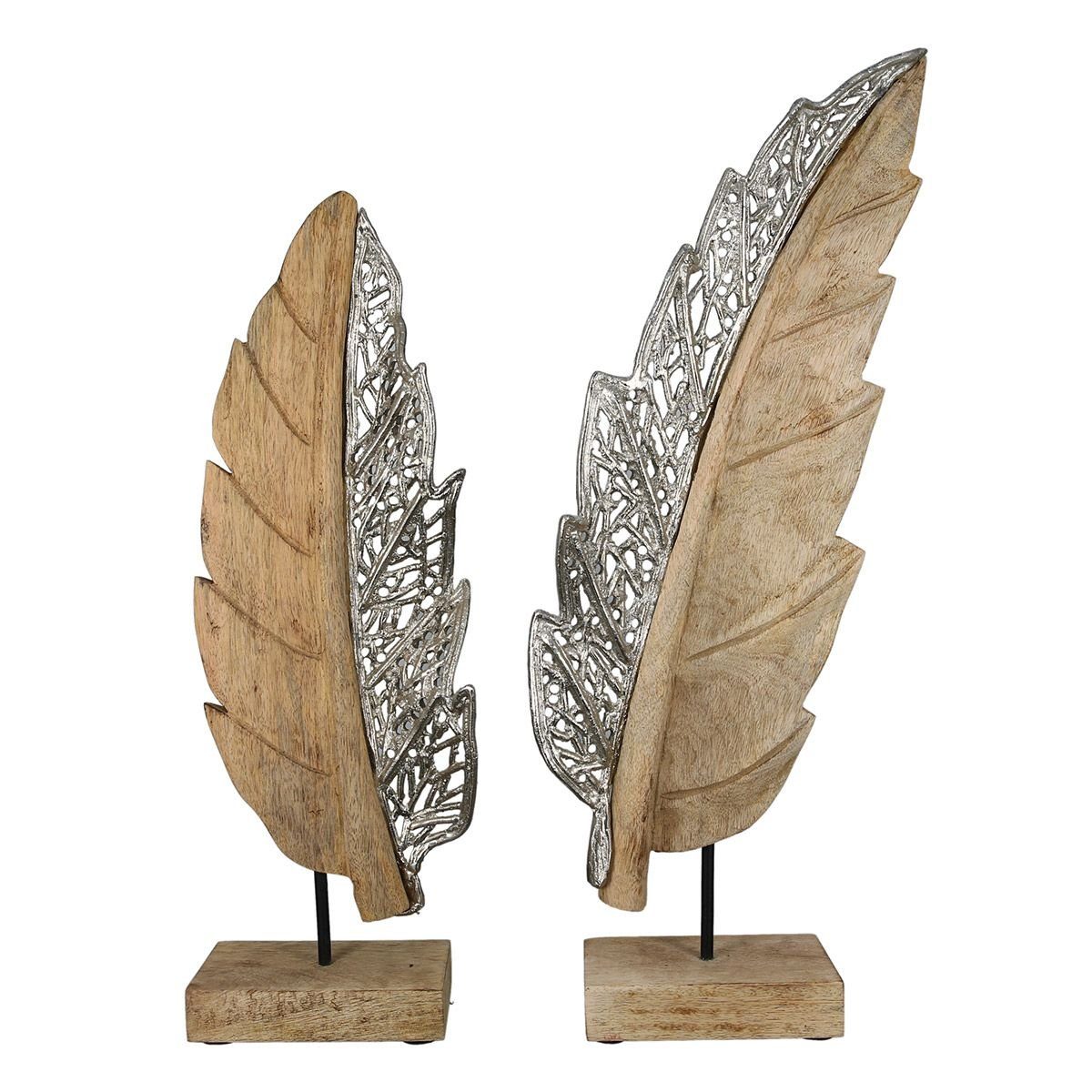 GILDE Dekoobjekt Elegante Qualitäts-Echtholz-Skulptur „Jali“ aus Mangoholz und Aluminiu | Deko-Objekte