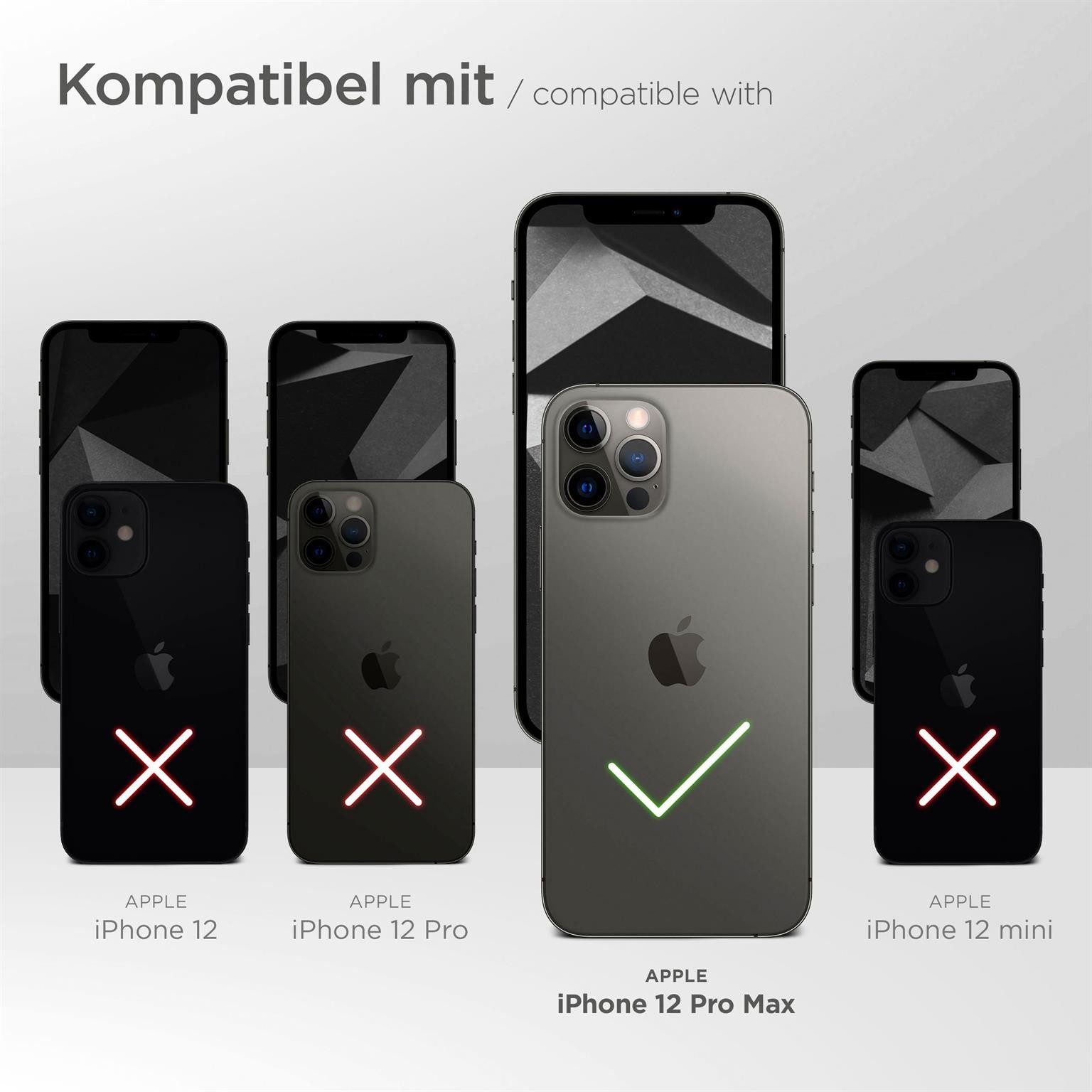 moex Handyhülle für iPhone 12 Pro Max Hülle Klappbar Flip Case Pink 6,7 Zoll, 360 Grad Schutz Handytasche Leder Optik PU Lederhülle Cover Klapphülle