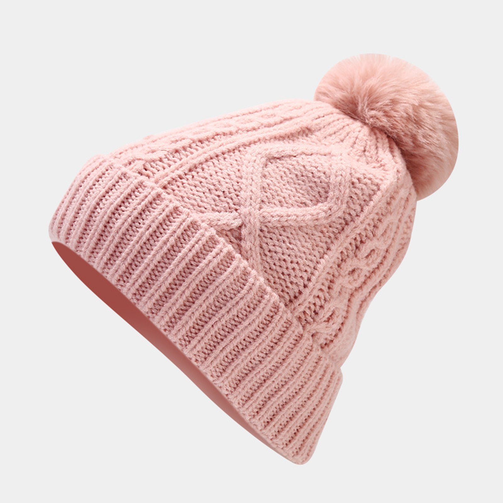 in (mit Schal,Handschuhe Winter Winter Strickmütze Hat für Mütze Frauen) 1 Lang Half Set, Rutaqian Finger Fleece Radfahren Warm Schal Plüschball Set Fleece 3 Gefütterte elastisch und Outdoor und Beanie weich Männer Rosa Handschuhe