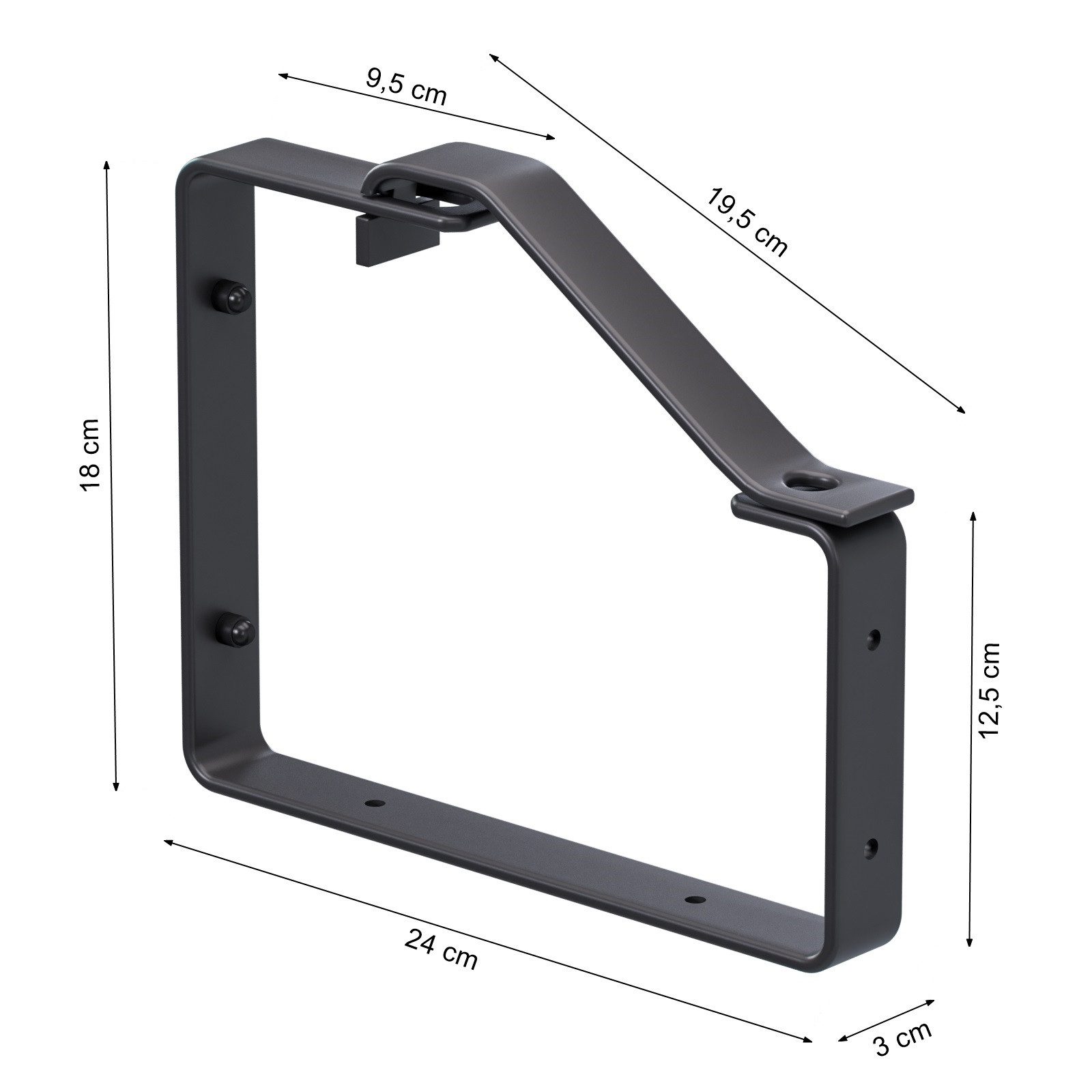 QLS Wandhalter Leiterhalterung Schwarz aus Stahl, Universale Halterung Abschließbar 24x18x3 cm