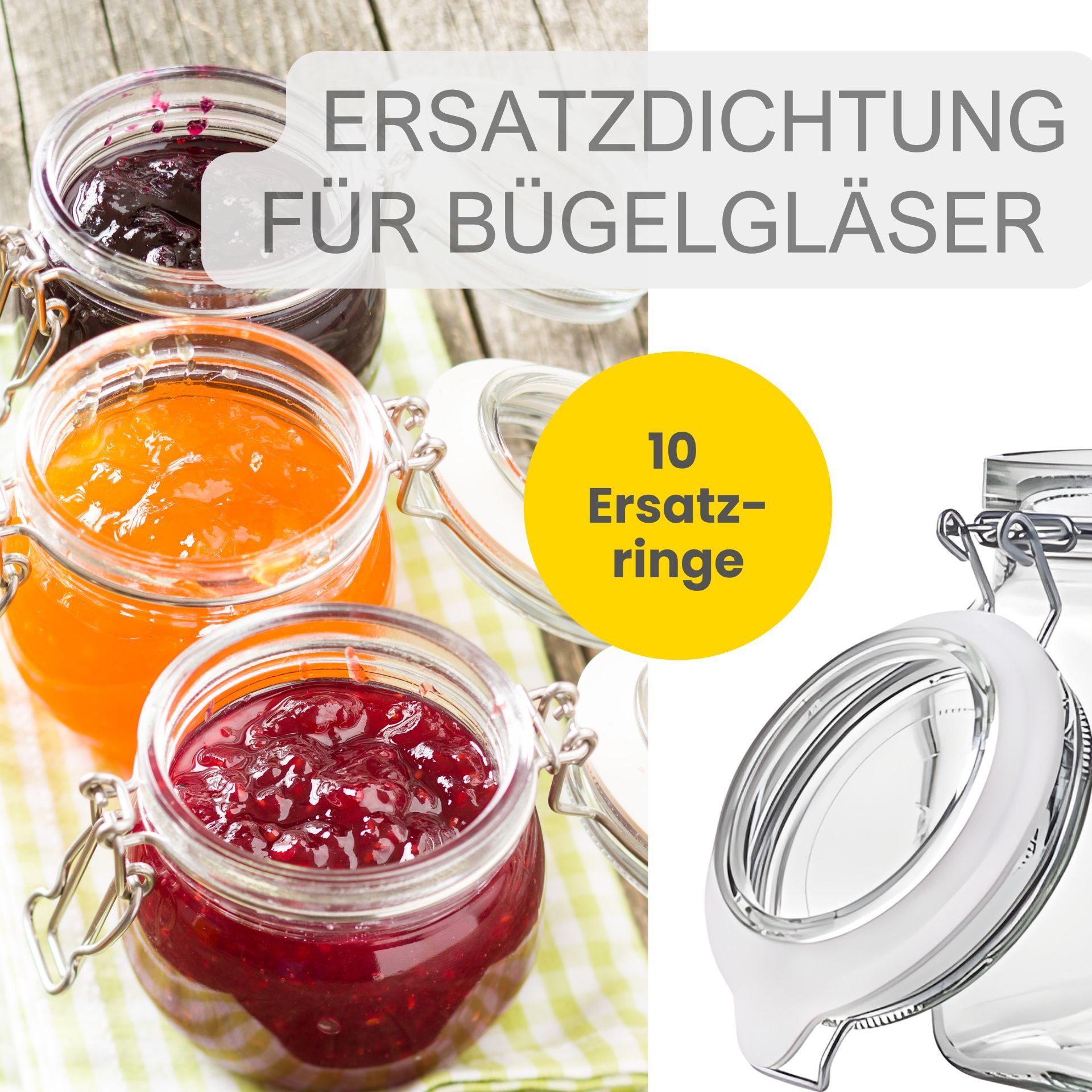 mikken Einkochring 10x Gummidichtung 65x41 mm weiß – Gummiringe für Einkochgläser, für Bügelverschlussgläser – Bild 3 von 3