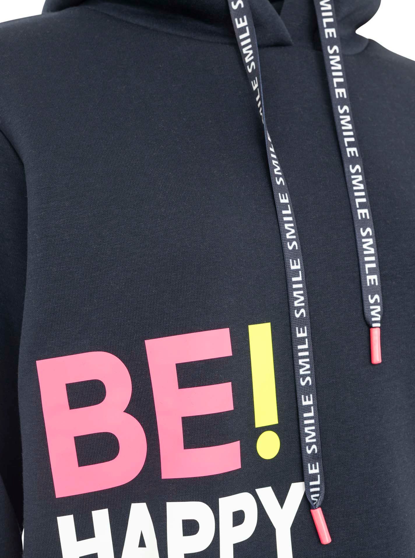 Zwillingsherz Hoodie "Be Happy!" gestreifte Bündchen, Aufdruck auf Brust, Kapuze, Kängurutasche – Bild 5 von 5