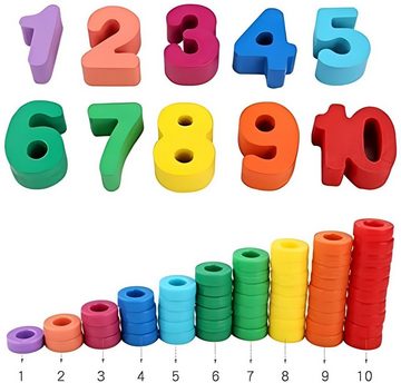 SOTOR Stapelspielzeug Montessori Spielzeug, Kleinkind Angeln Spiel Lernspielzeug, (Holzspielzeug ab 1 2 3 4 5 Jahre, Kinder Vorschule Mathe Sortieren Stapeln Anzahl Zahlen Lernen Holzblöcke aus Holz Zahlen)
