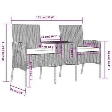 vidaXL Loungesofa 2-Sitzer Gartensofa mit Teetisch Poly Rattan Braun, 1 Teile