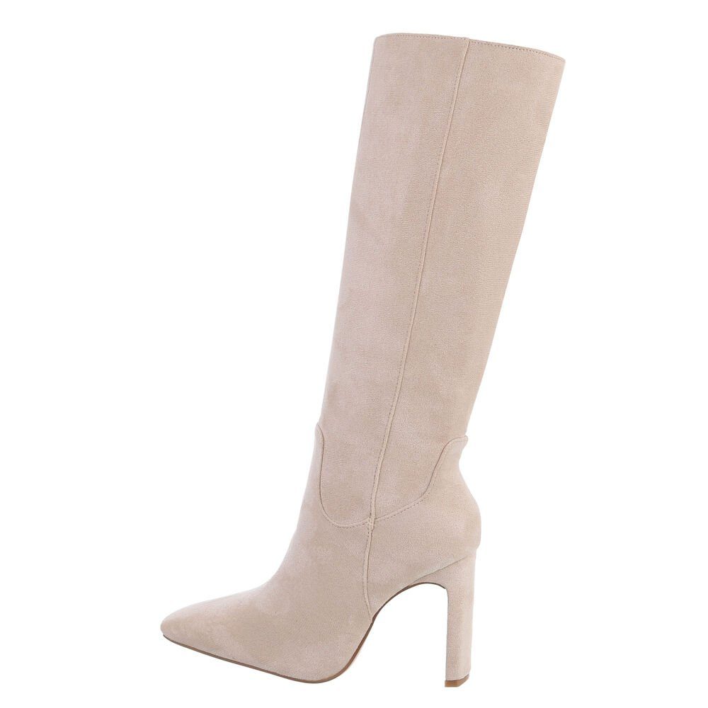 Ital-Design Damen Elegant High-Heel-Stiefel High-Heel in Beige Blockabsatz Stiefel